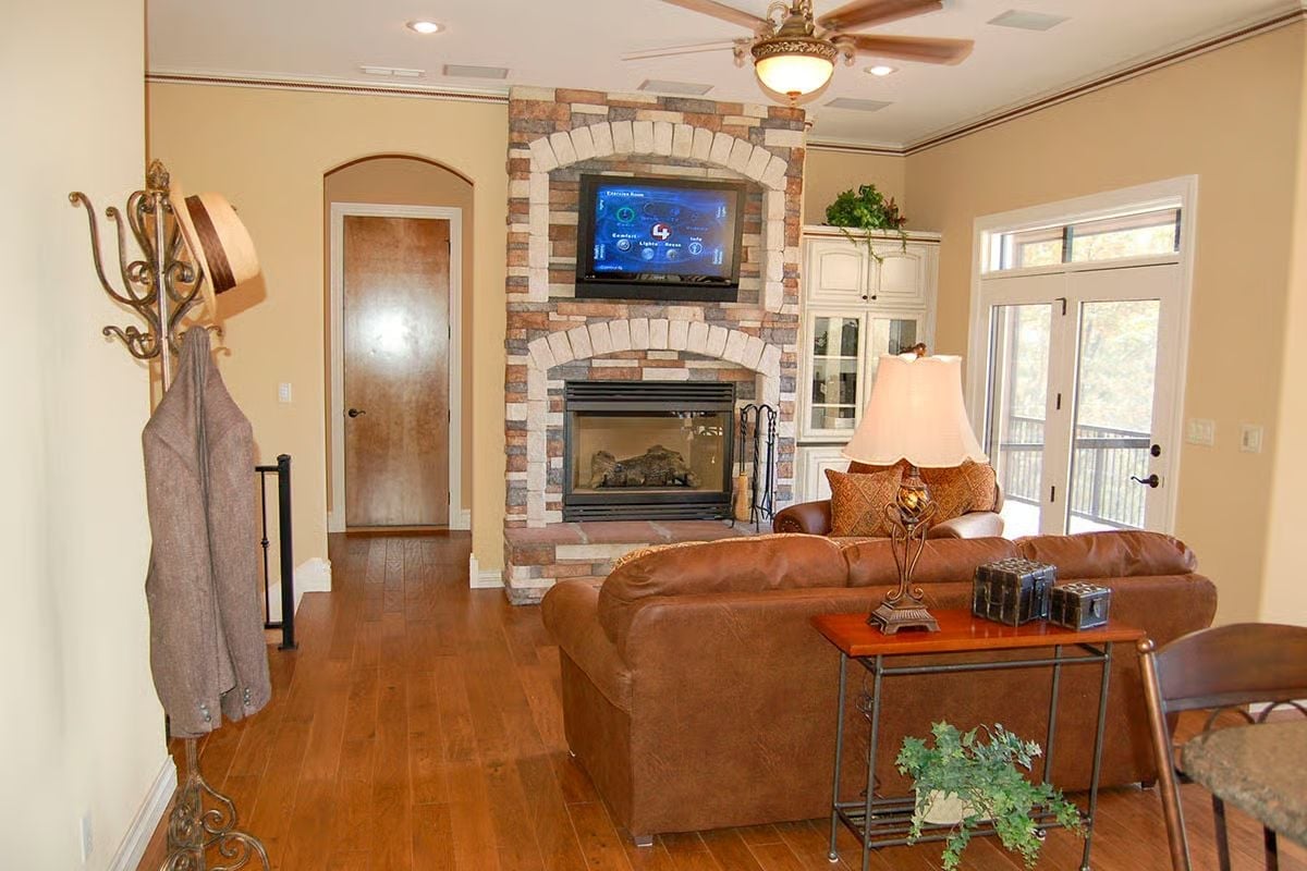 Stacked Stone Fireplace Surround That Earns Every Square Foot Around It
