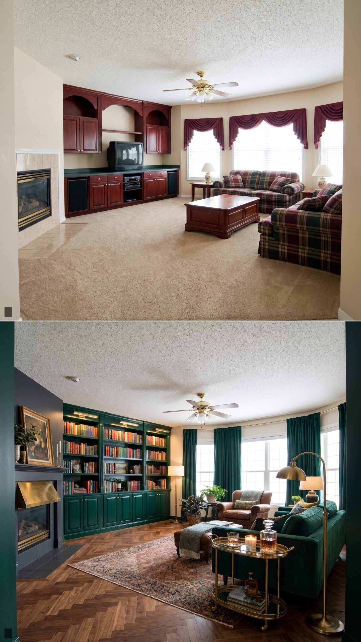 Moody Jewel-Toned Library with Emerald Lacquer and Brass