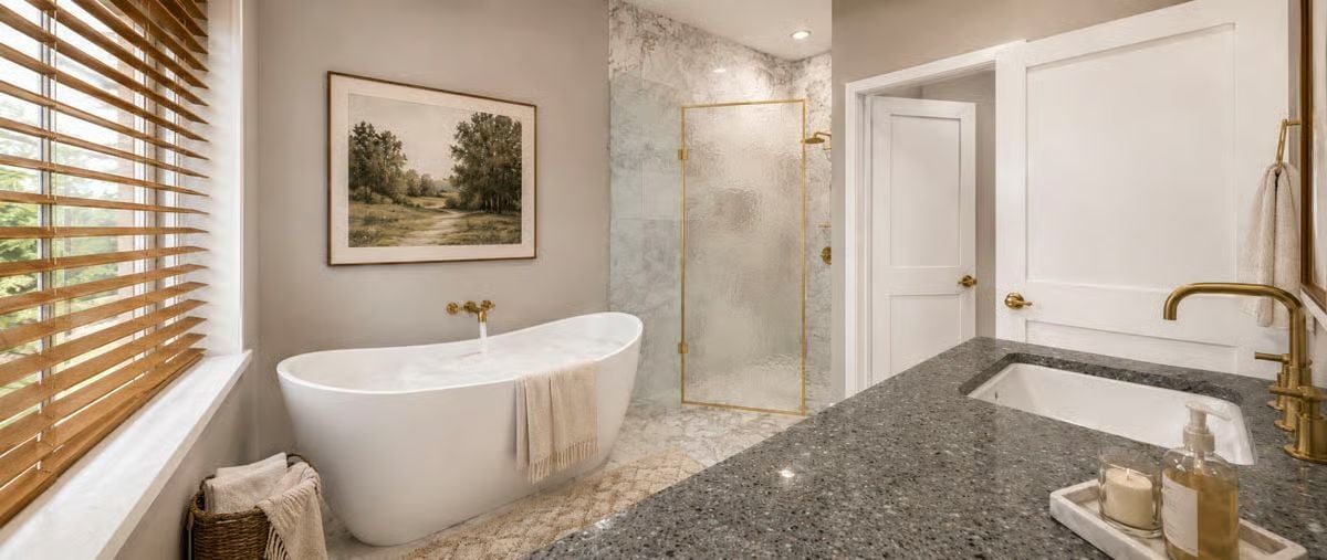 Gold Hardware and a Freestanding Tub That Actually Has Room to Breathe