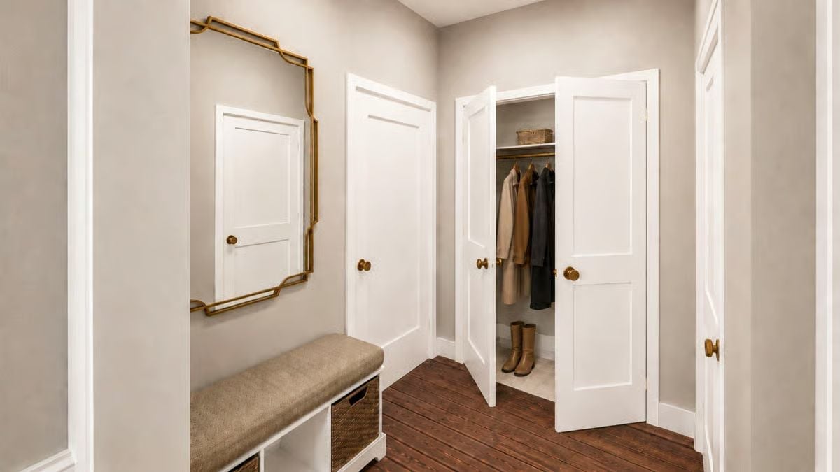 Gold Knobs and Double Doors Make a Coat Closet Worth Showing Off