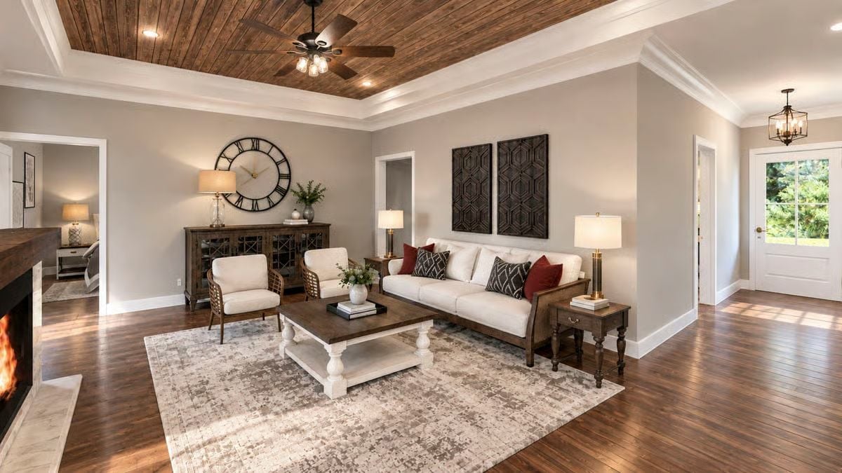 Wood Ceiling, Roman Clock, Dark Panels — Wait, No Em-Dashes Allowed Let me redo that.