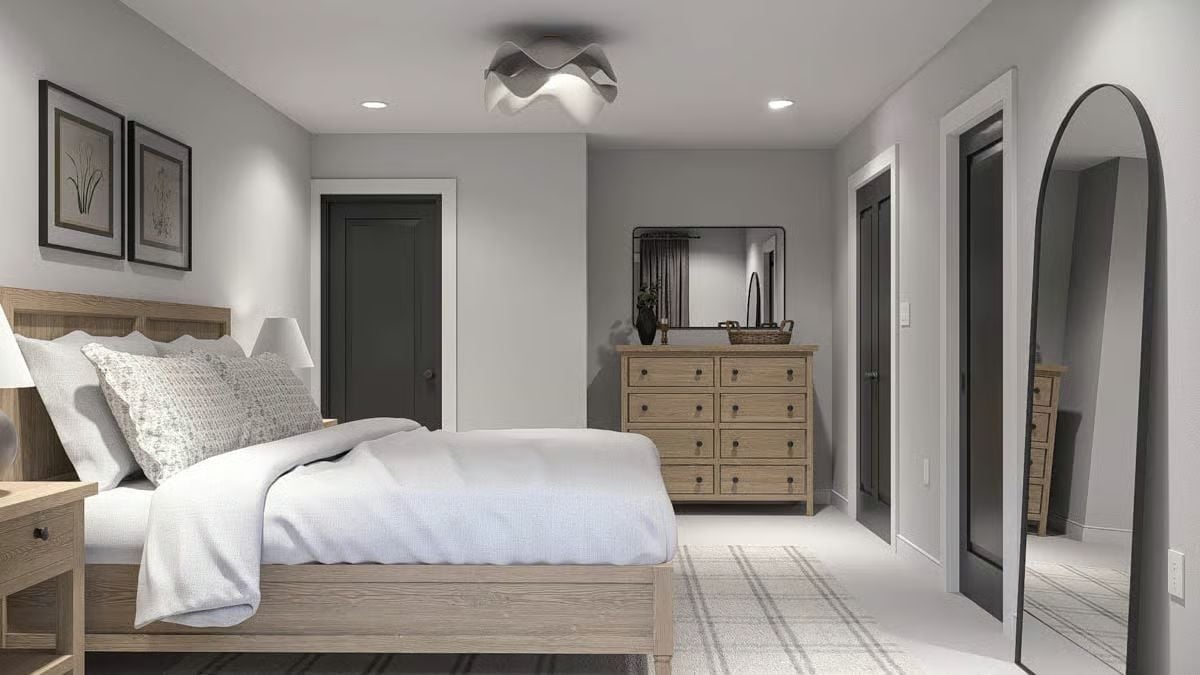 Light Wood, Gray Walls, and a Ceiling Fixture That Actually Has Something to Say