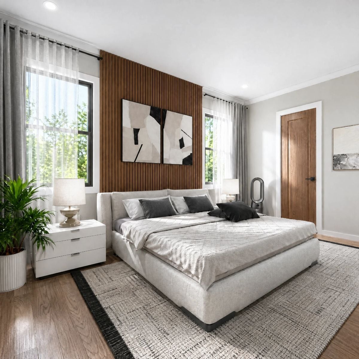 Wood Slat Accent Wall Behind the Bed That Earns Its Place Without Trying Too Hard
