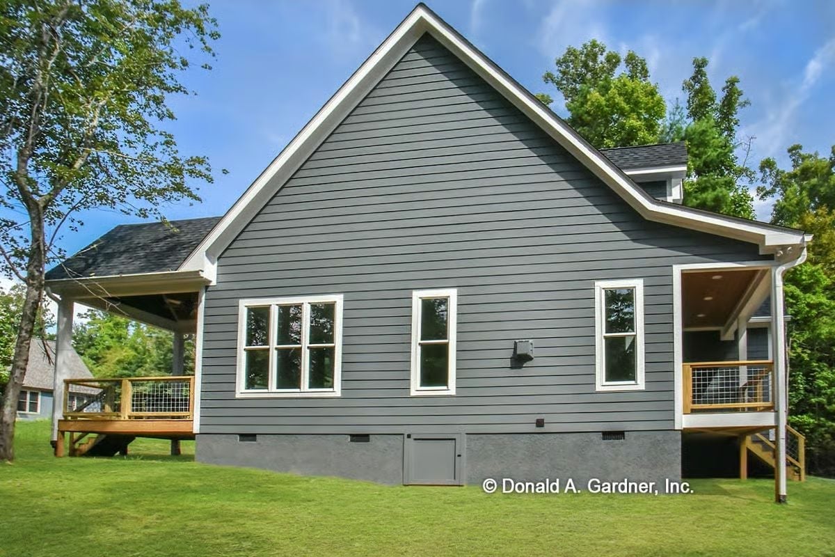 Gray Lap Siding and Dual Decks Make the Rear Elevation Worth the Walk Around
