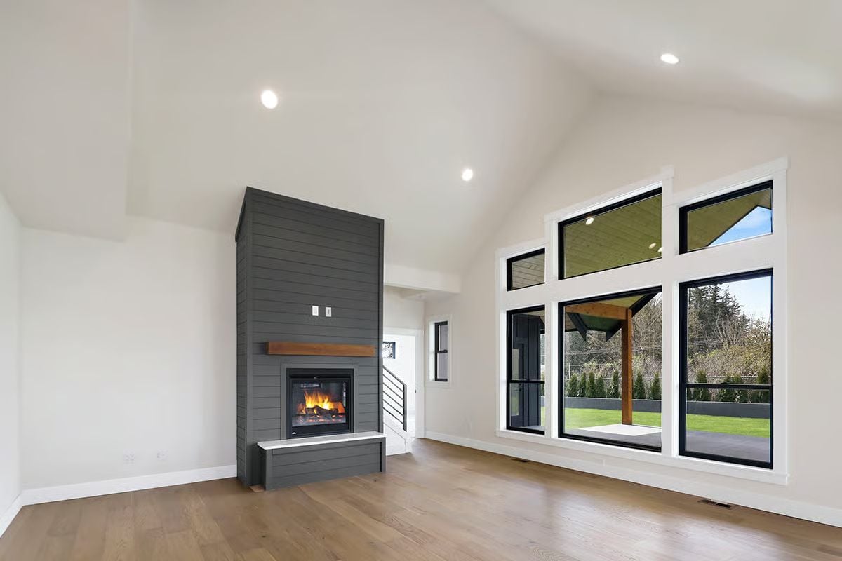 Shiplap Fireplace Tower with a Live-Edge Mantel That Knows Its Place