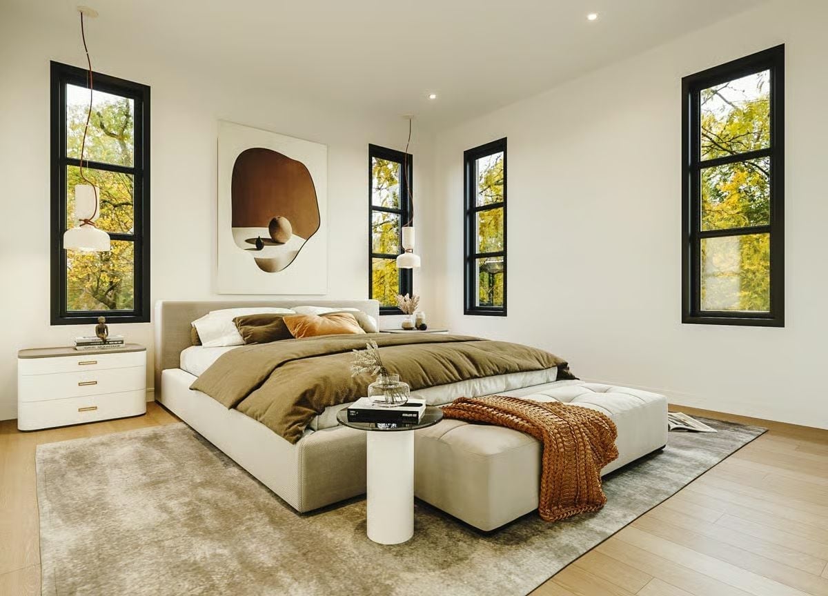 Olive Linen, Black Frames, and a Bedroom That Earns Its Quiet
