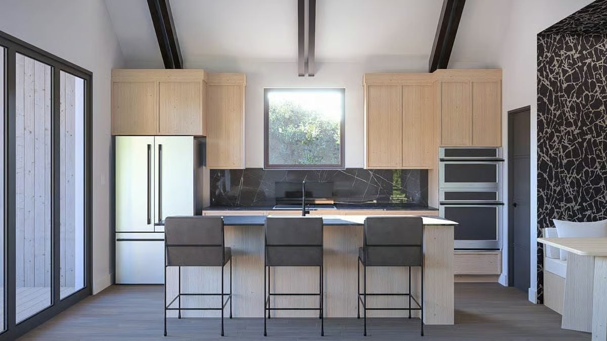 Reeded Wood, Black Marble, and Barstools That Know Their Place