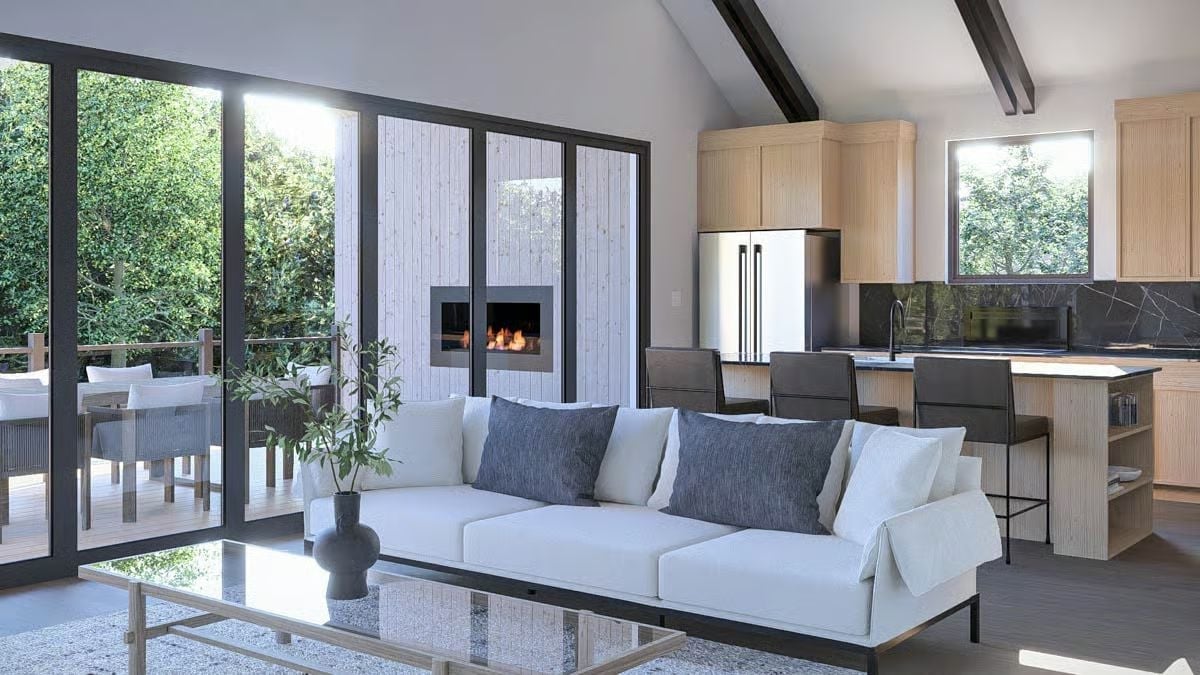 Vaulted Ceilings, a Live-Edge Fireplace Wall, and an Open Plan That Actually Earns It