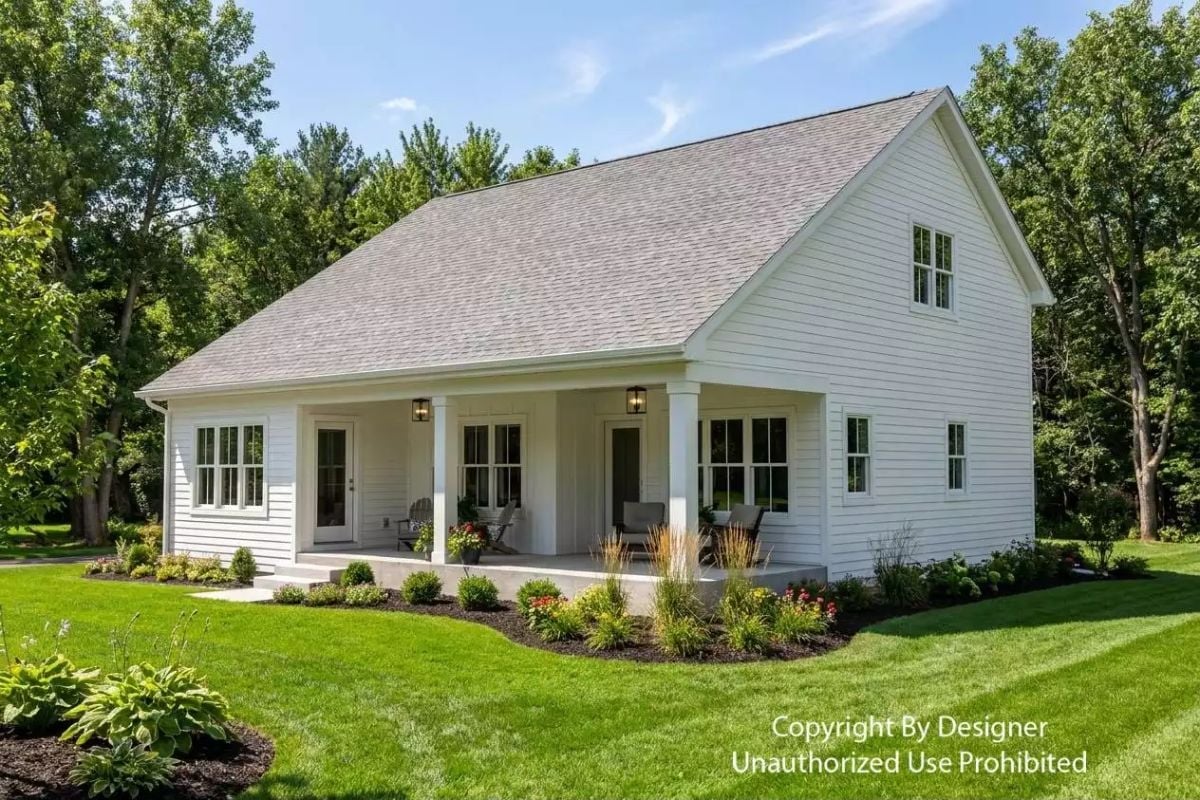 White Lap Siding and a Covered Porch That Actually Has Room to Sit