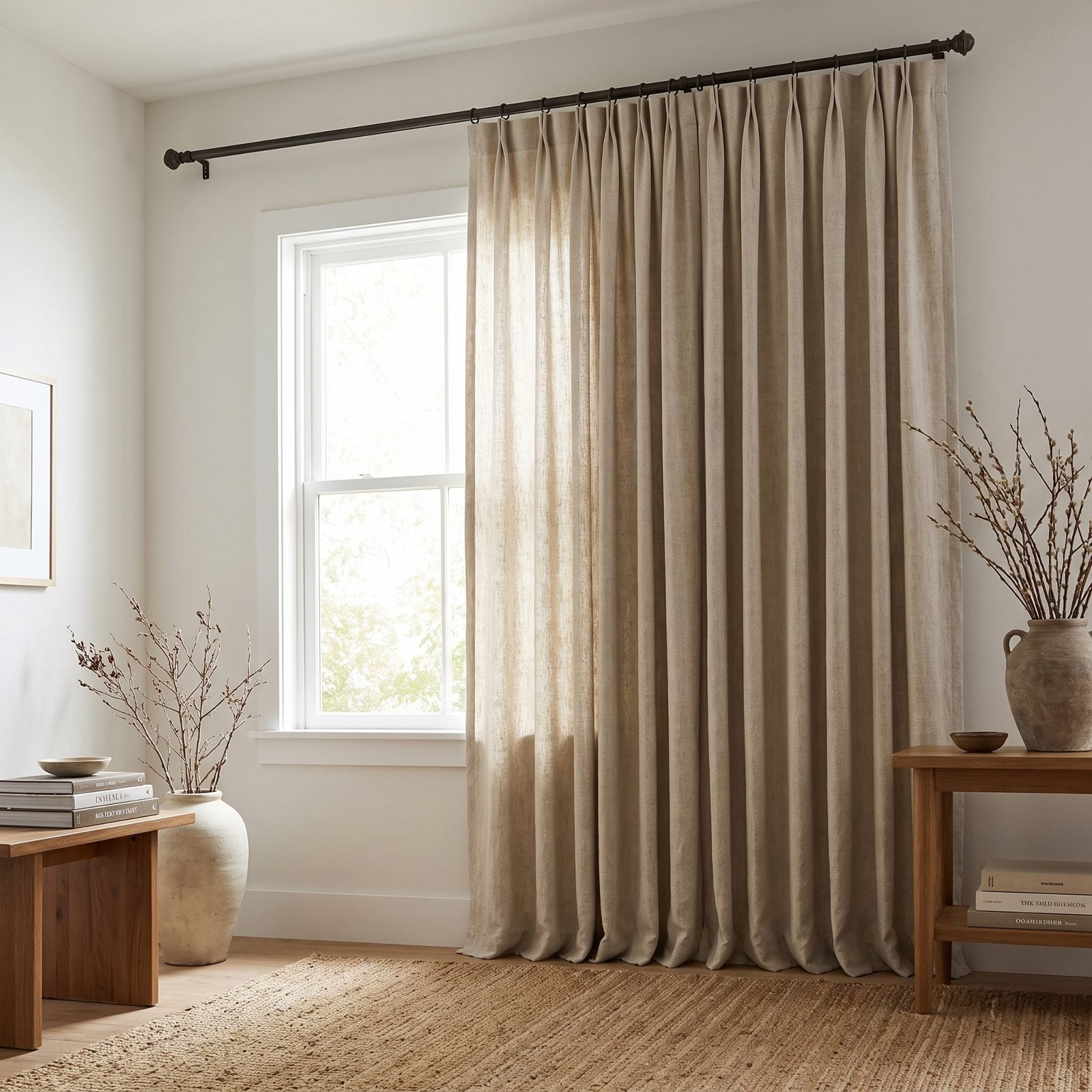 Off-Center Window Balanced by a High, Extra-Wide Curtain Rod