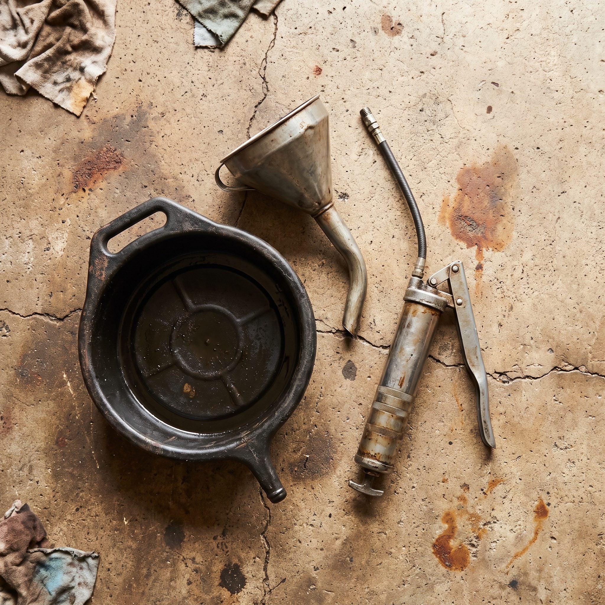 The Oil-Change Trio: Drain Pan, Funnel, and Grease Gun for Under $30 Total
