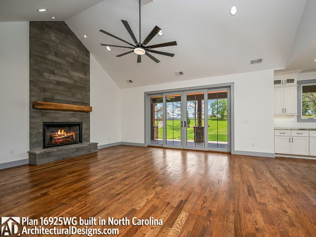Vaulted Ceilings and a Wood-Mantel Fireplace Make Every Evening Feel Like an Event