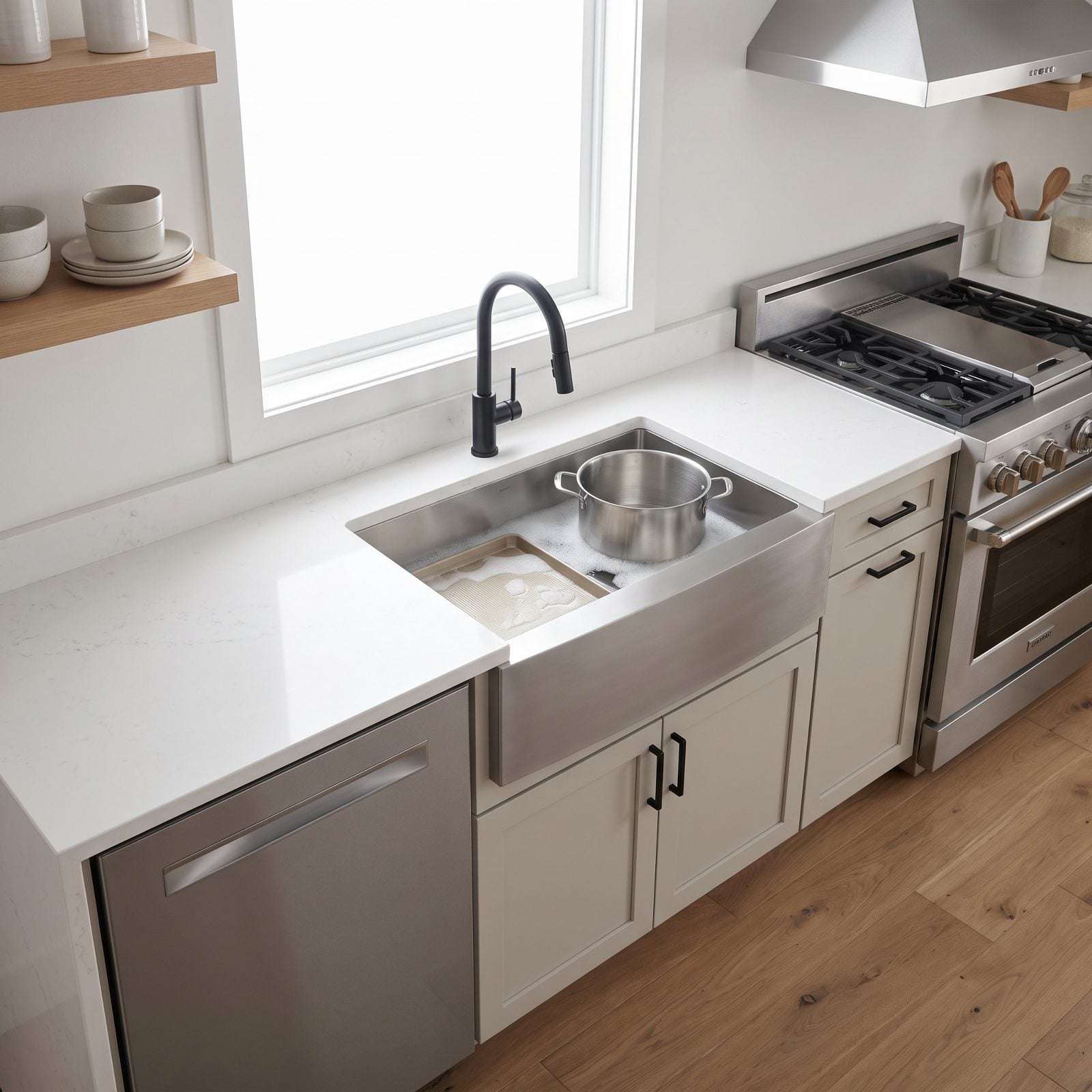 A Large Single-Bowl Sink That Can Fit Sheet Pans and Large Pots