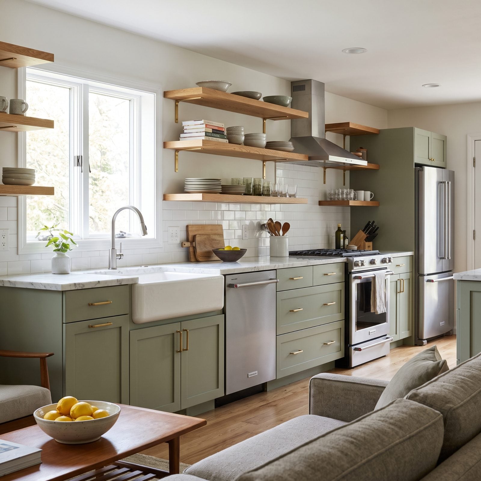 Open Shelving Where the Upper Cabinets Should Be