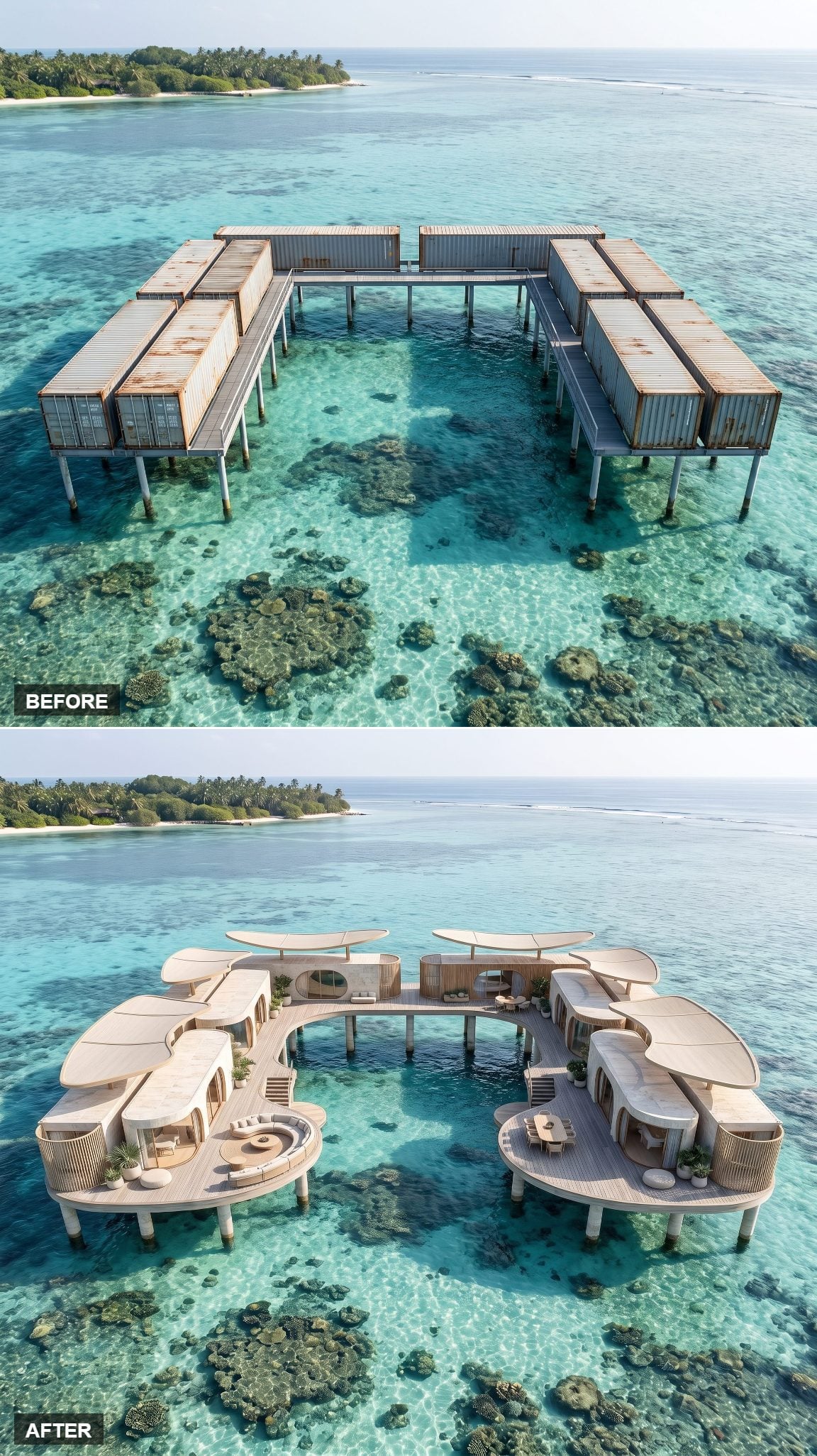 Organic Modern Lagoon Retreat, Soft Curves on a Hard Frame