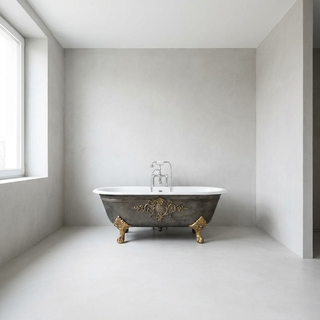 The Ornate Clawfoot Tub Stranded in a Sleek Minimalist Room