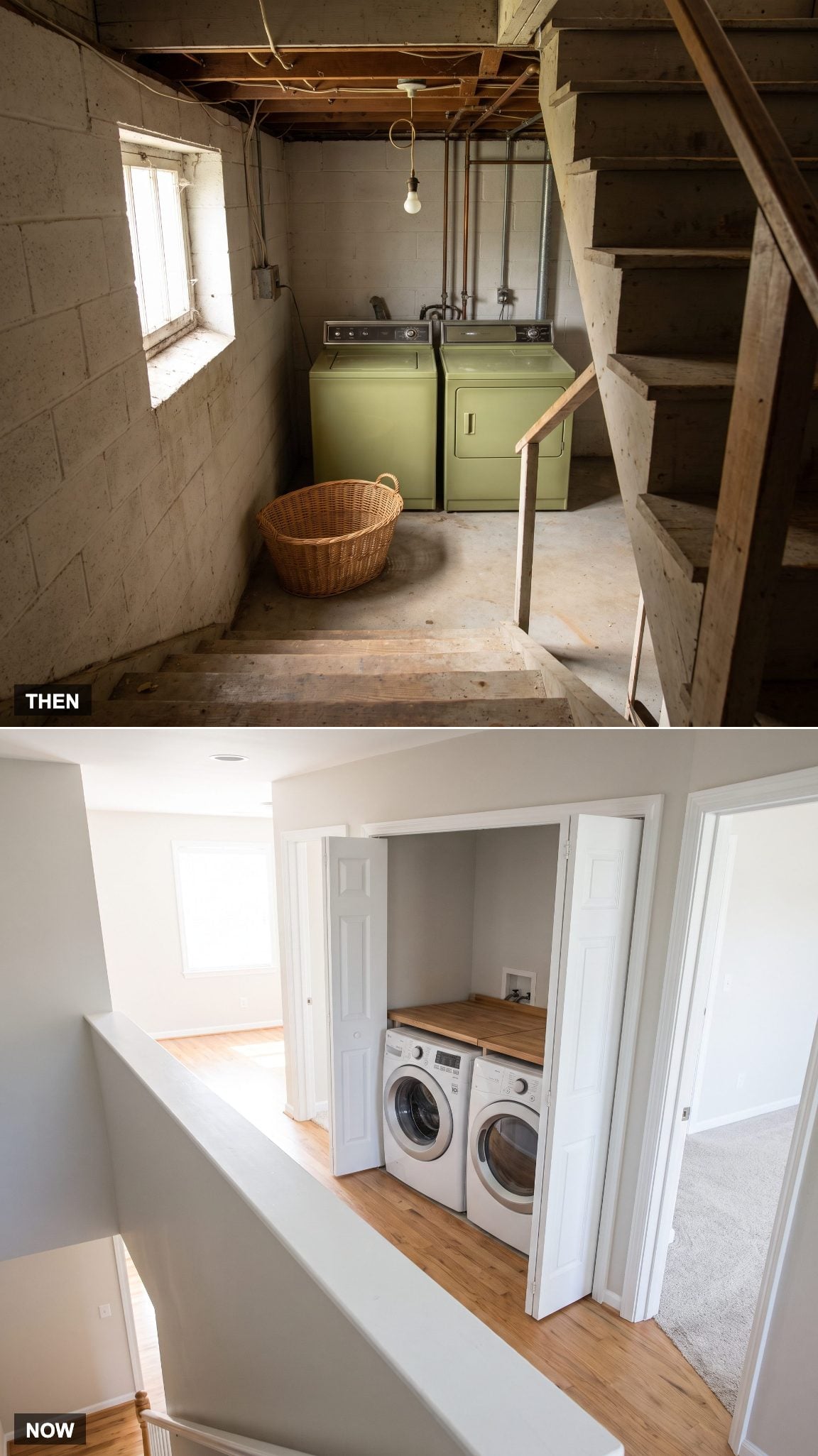 Laundry room located near bedrooms on an upper floor