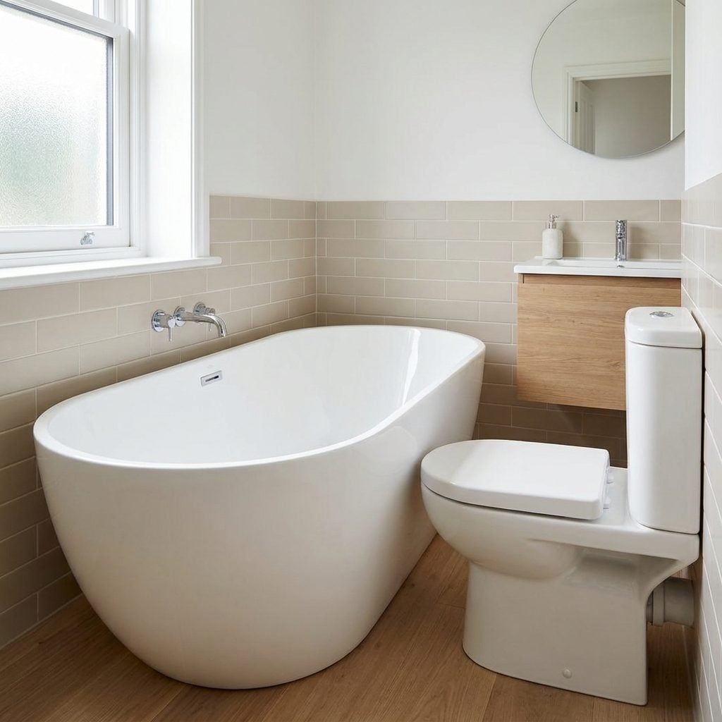 The Oval Tub Sitting Awkwardly Right Beside the Toilet