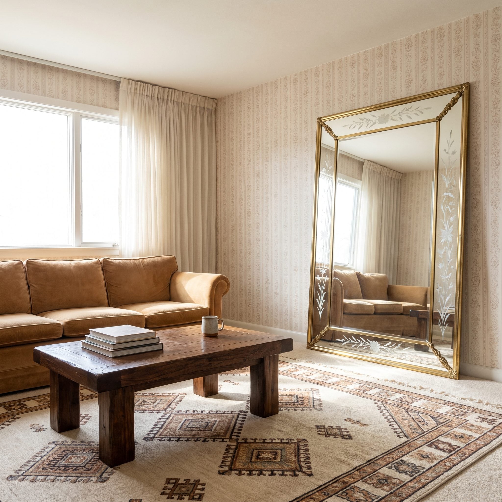 The Oversized Decorative Mirror in a Brass or Wood Frame, About $60 to $200