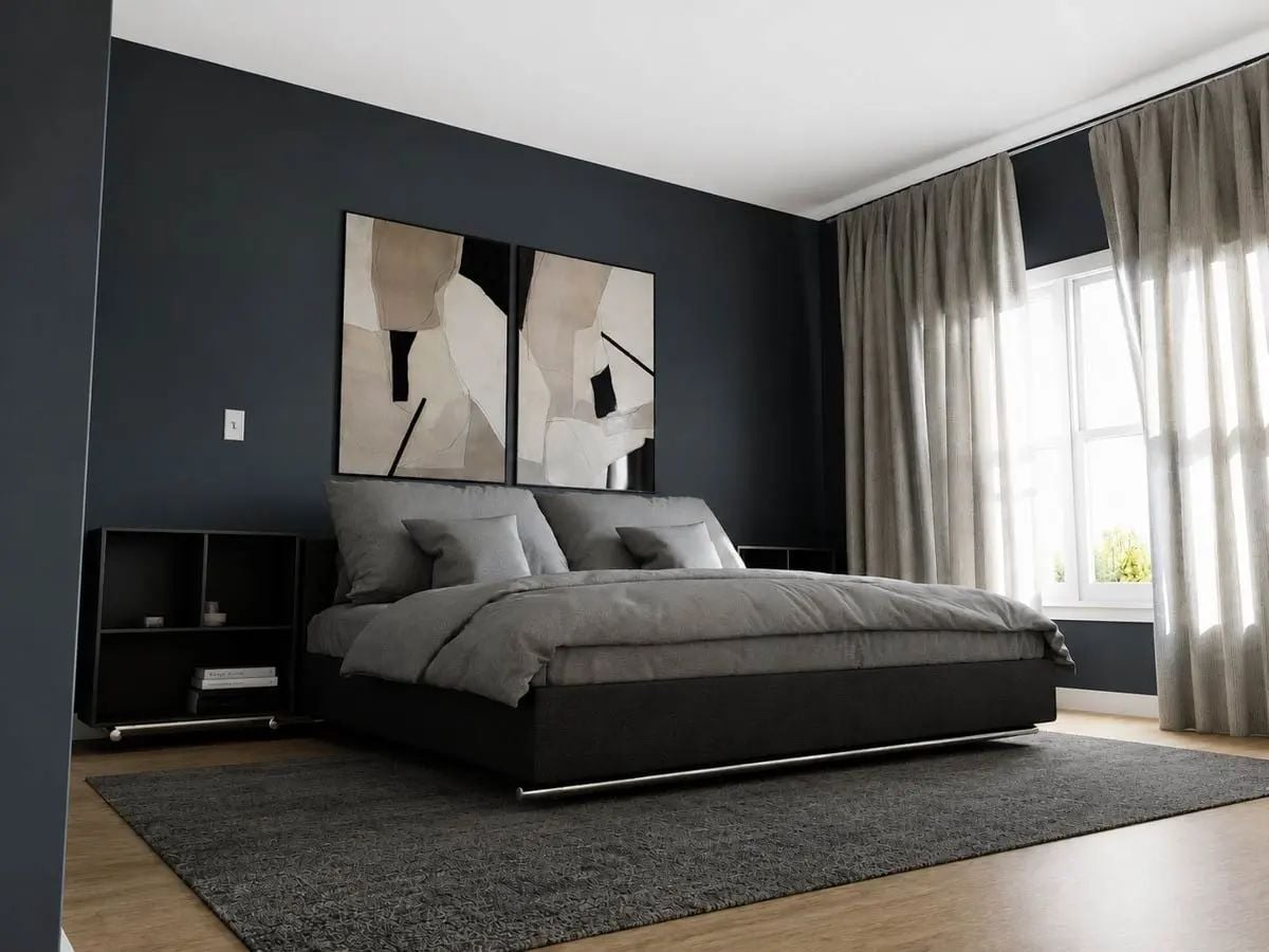 Dark Walls Done Right, With Warm Wood Floors to Keep It Grounded
