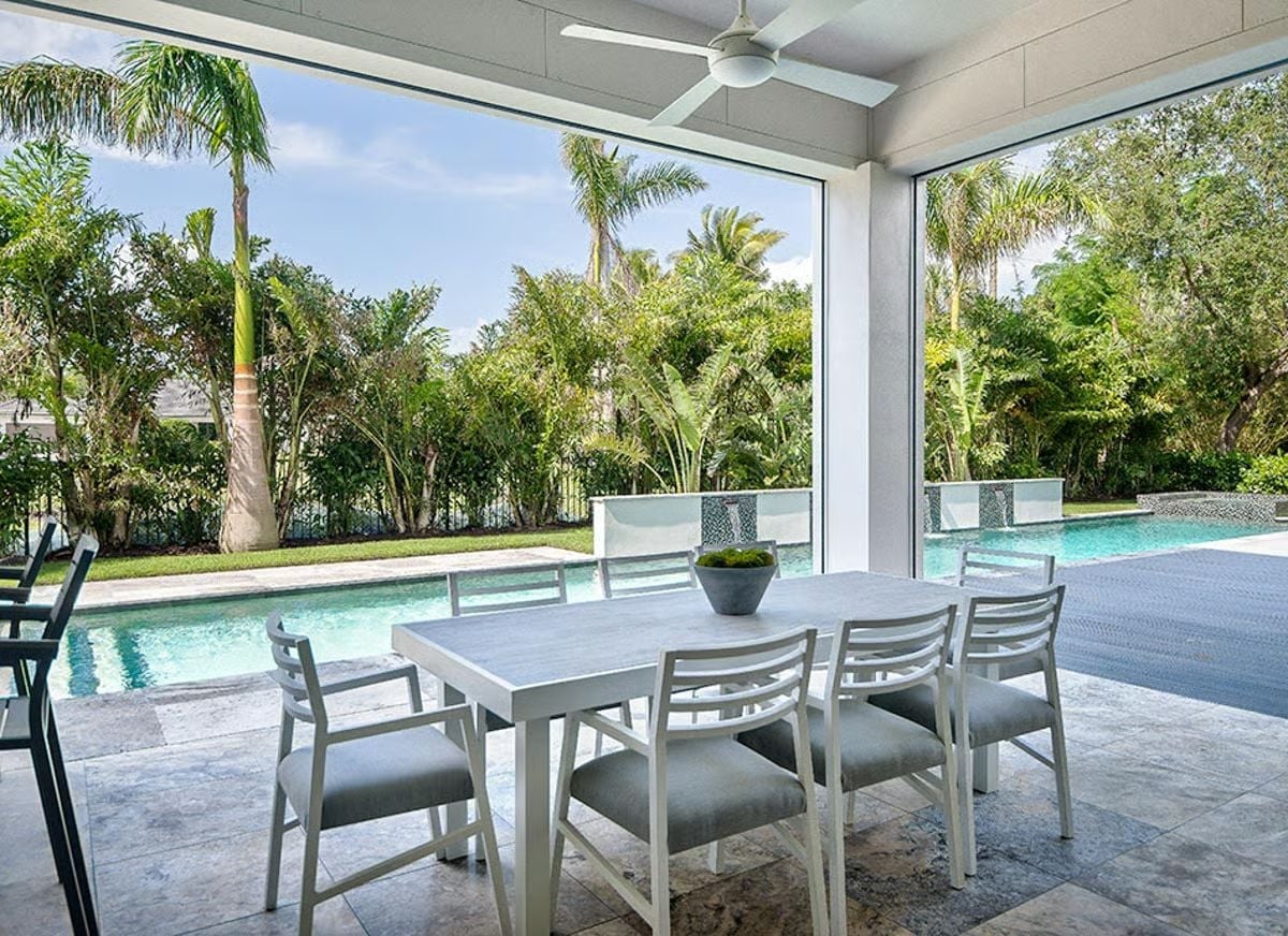 Covered Poolside Dining Where the Ceiling Fan Does Real Work