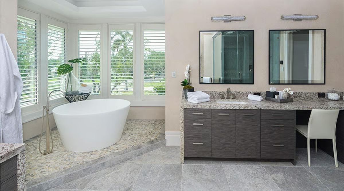 Freestanding Soaker Tub Positioned to Catch Every Bit of Natural Light