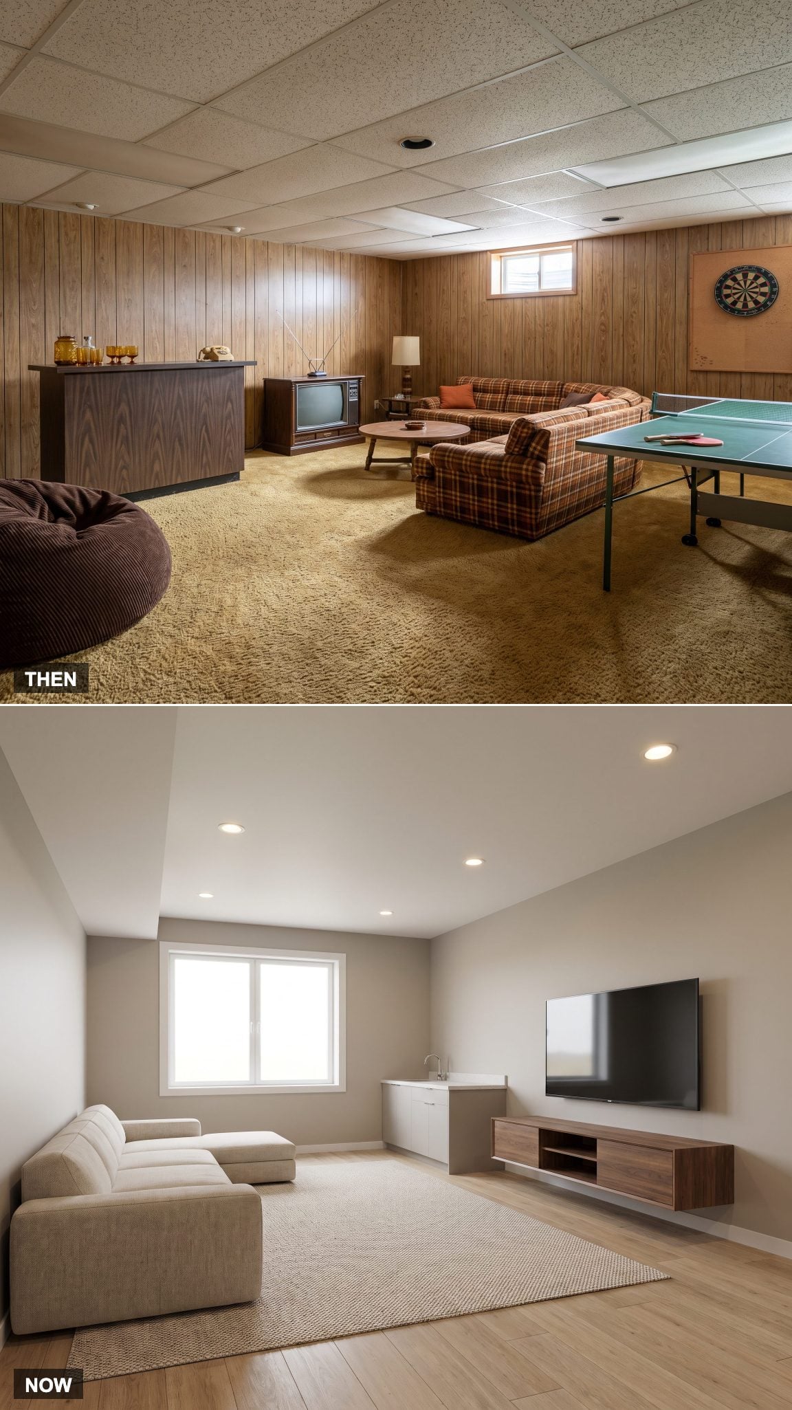 Paneled Rec Room → Polished Lower-Level Family Room