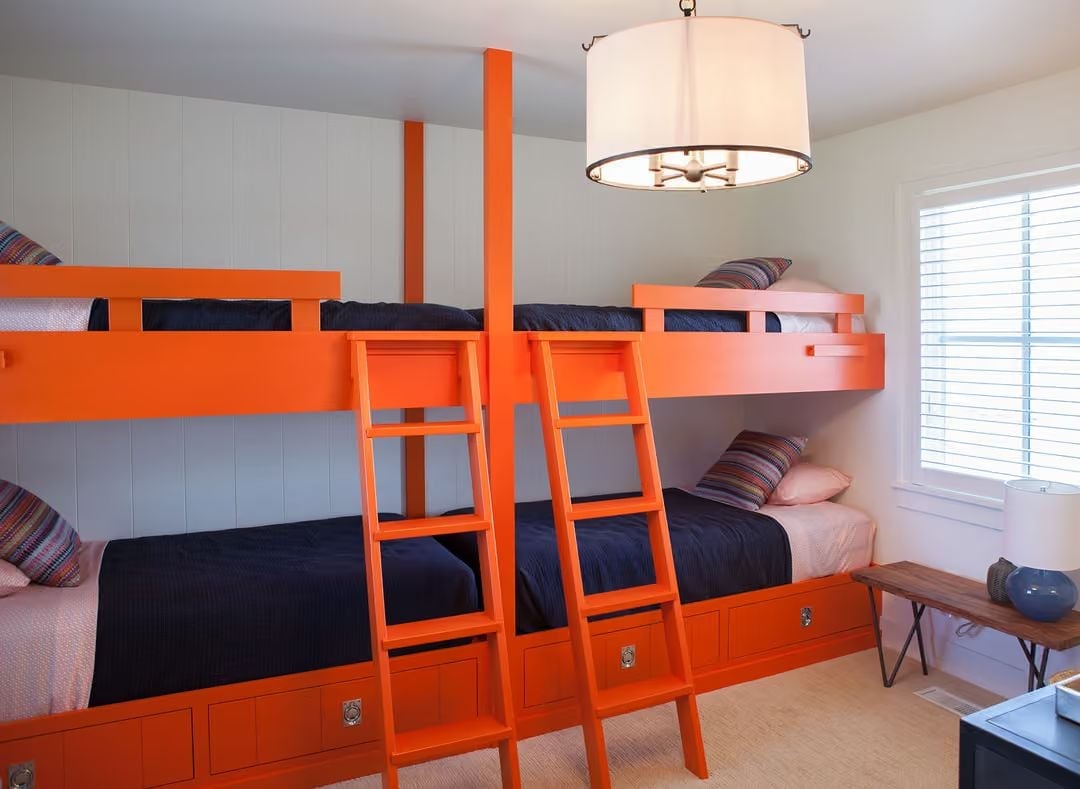 Orange Bunk Beds Built for a Full House, Not a Single Weekend Guest