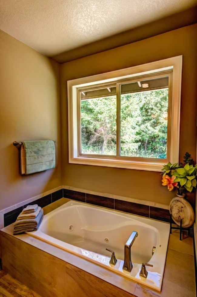 Soaking Tub Positioned So You're Looking Into the Trees, Not a Wall
