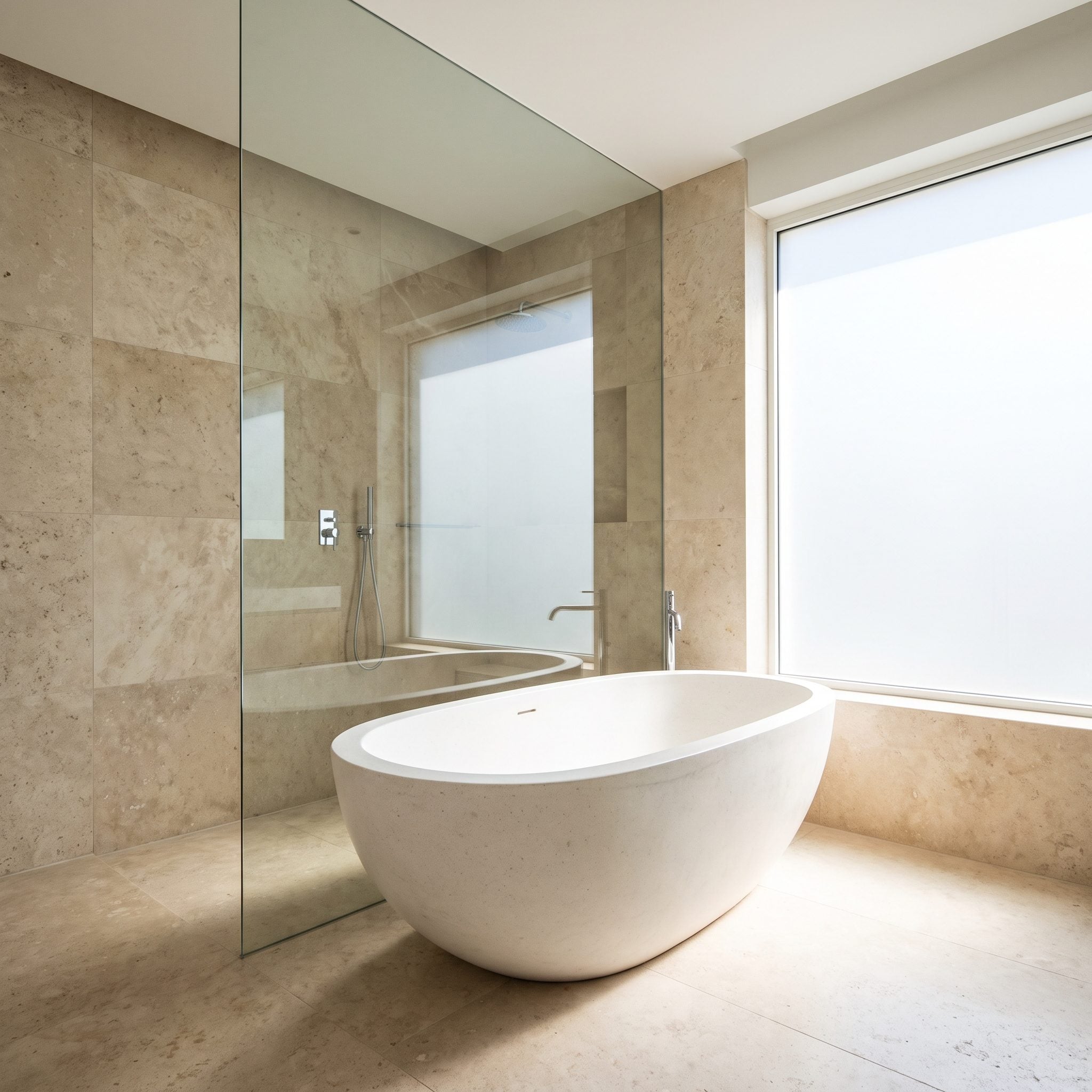 Place a Freestanding Tub Directly Beside the Shower Glass