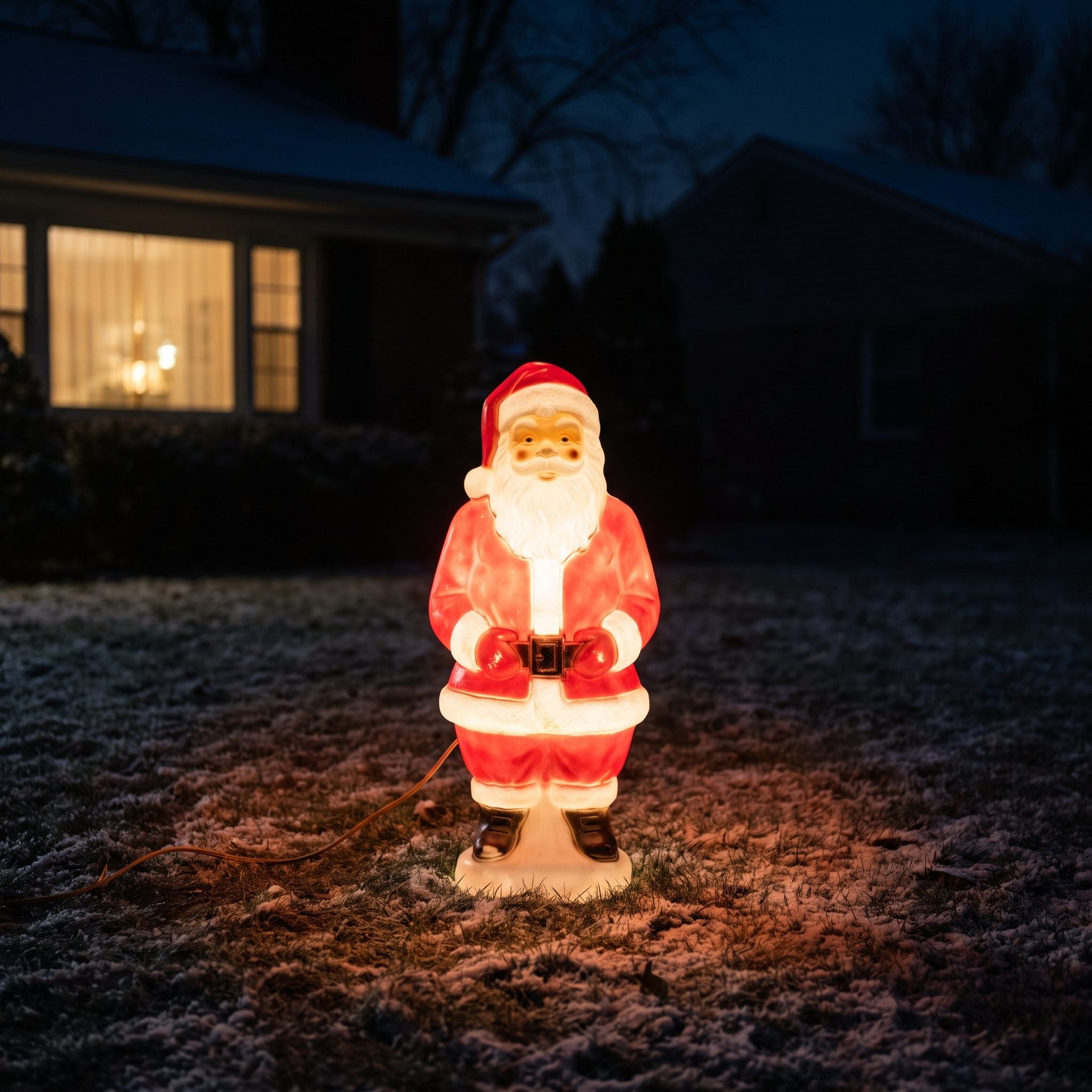 The Plastic Light-Up Santa, Snowman, or Candle Standing Guard in the Front Yard