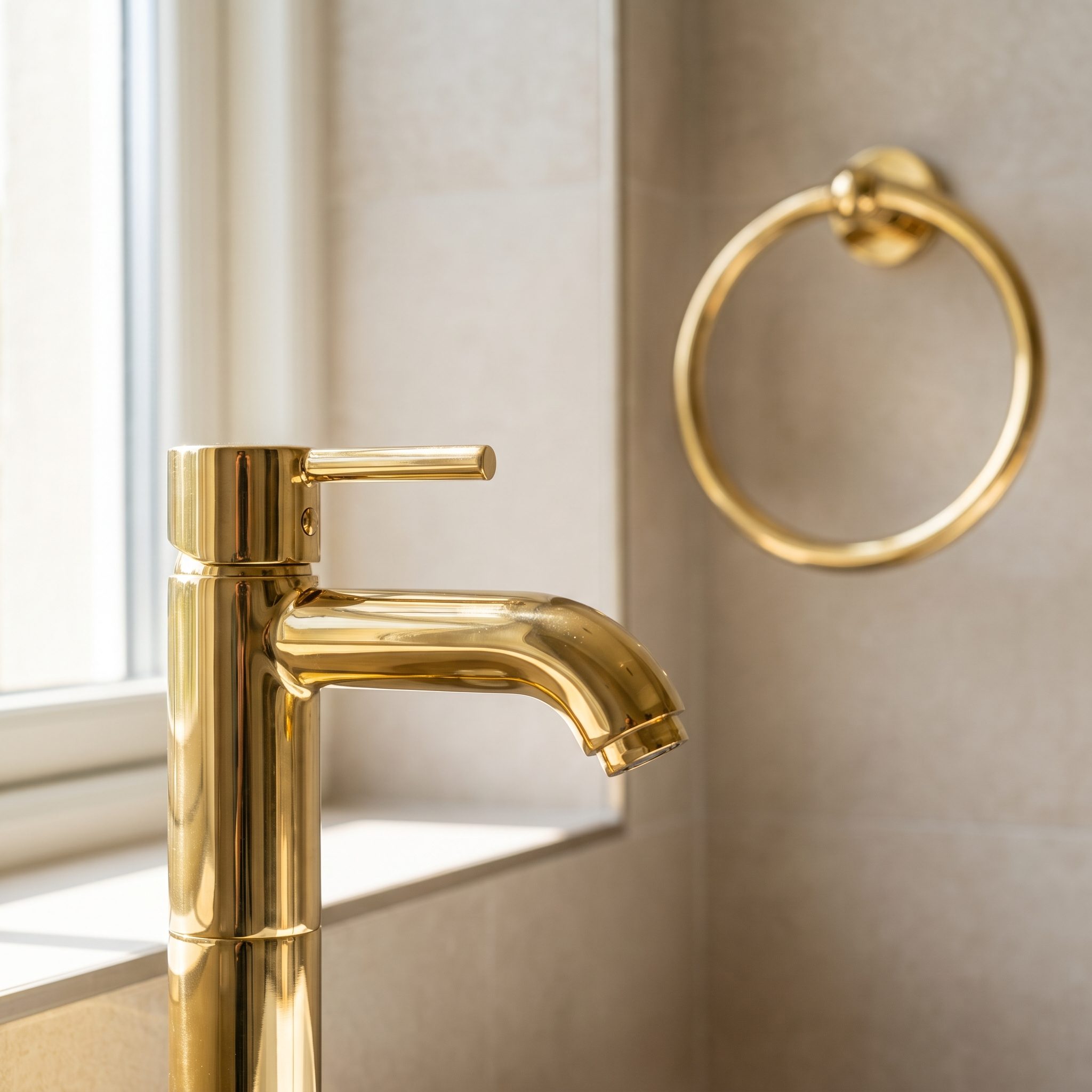 Polished Brass Faucets and Bathroom Hardware
