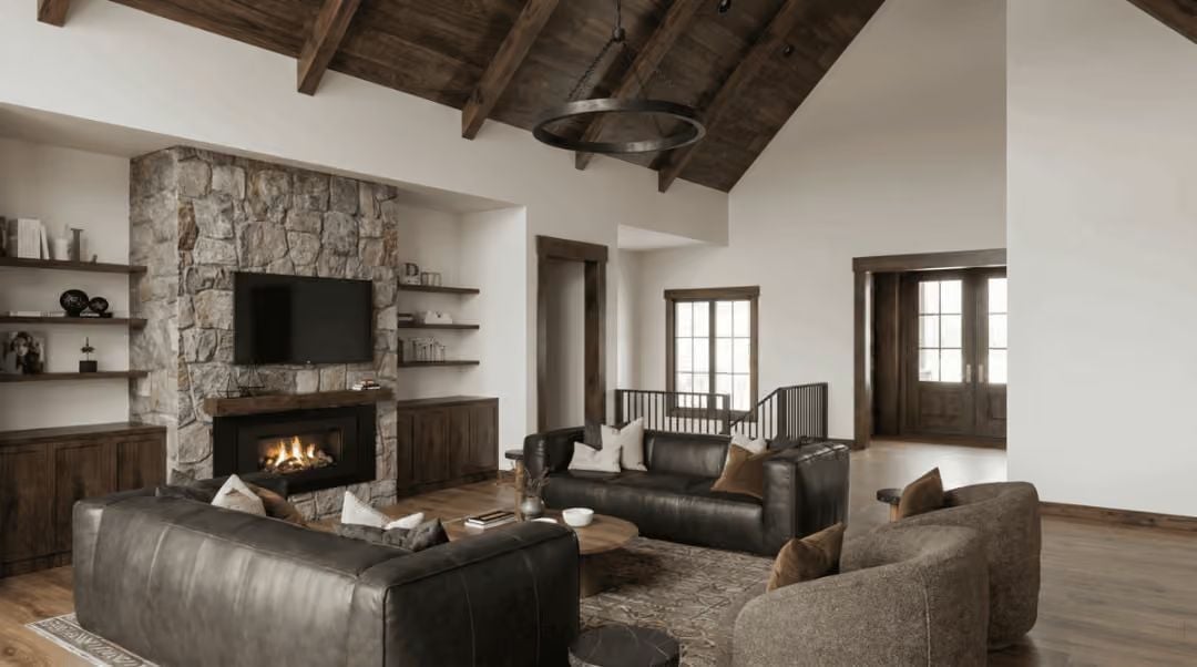 Fireplace Stone, Dark Leather, and Enough Square Footage to Absorb a Crowd
