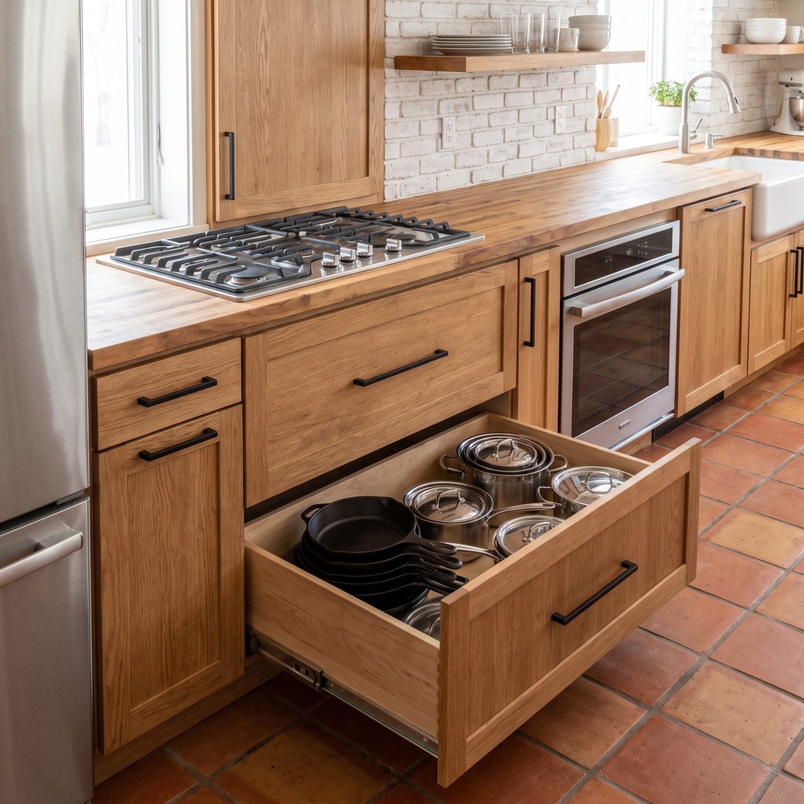 Pots and Pans Stored Directly Beneath the Cooktop