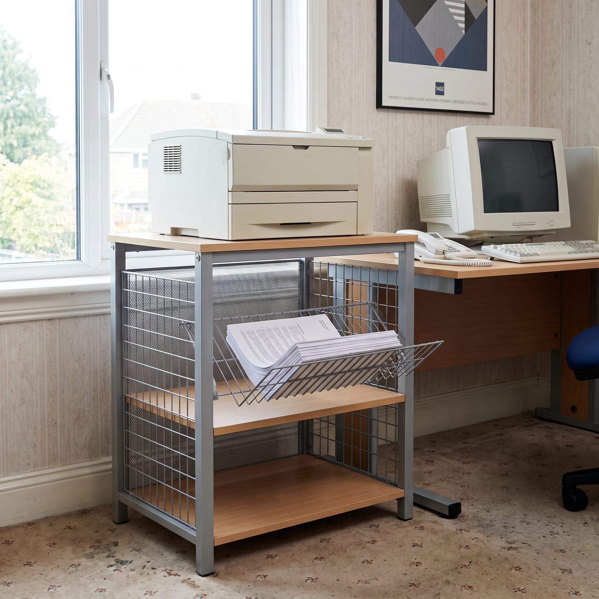 The Printer Stand With Shelves Built to Catch the Paper