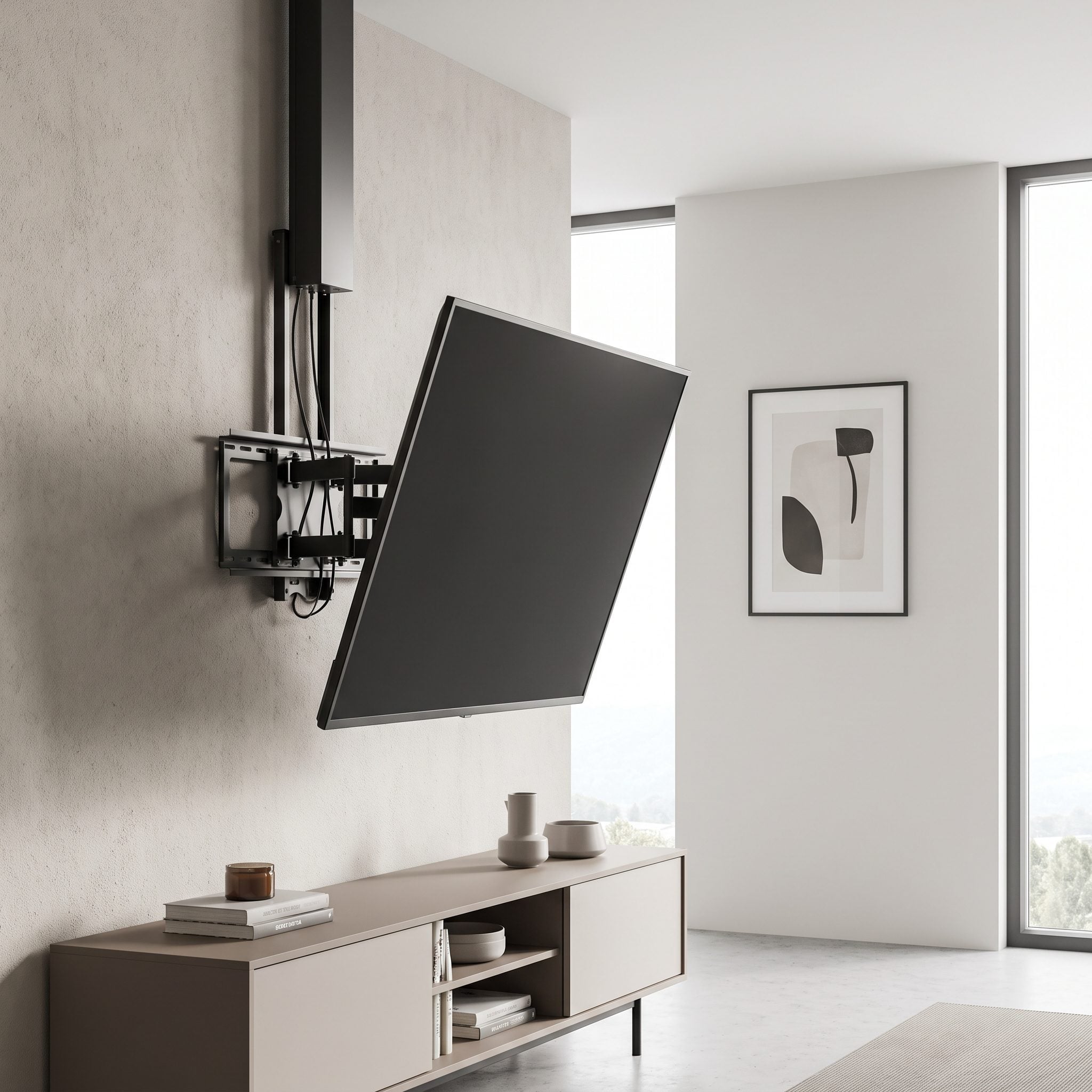 The Pull-Down TV Mount That Lowers the Screen for Viewing