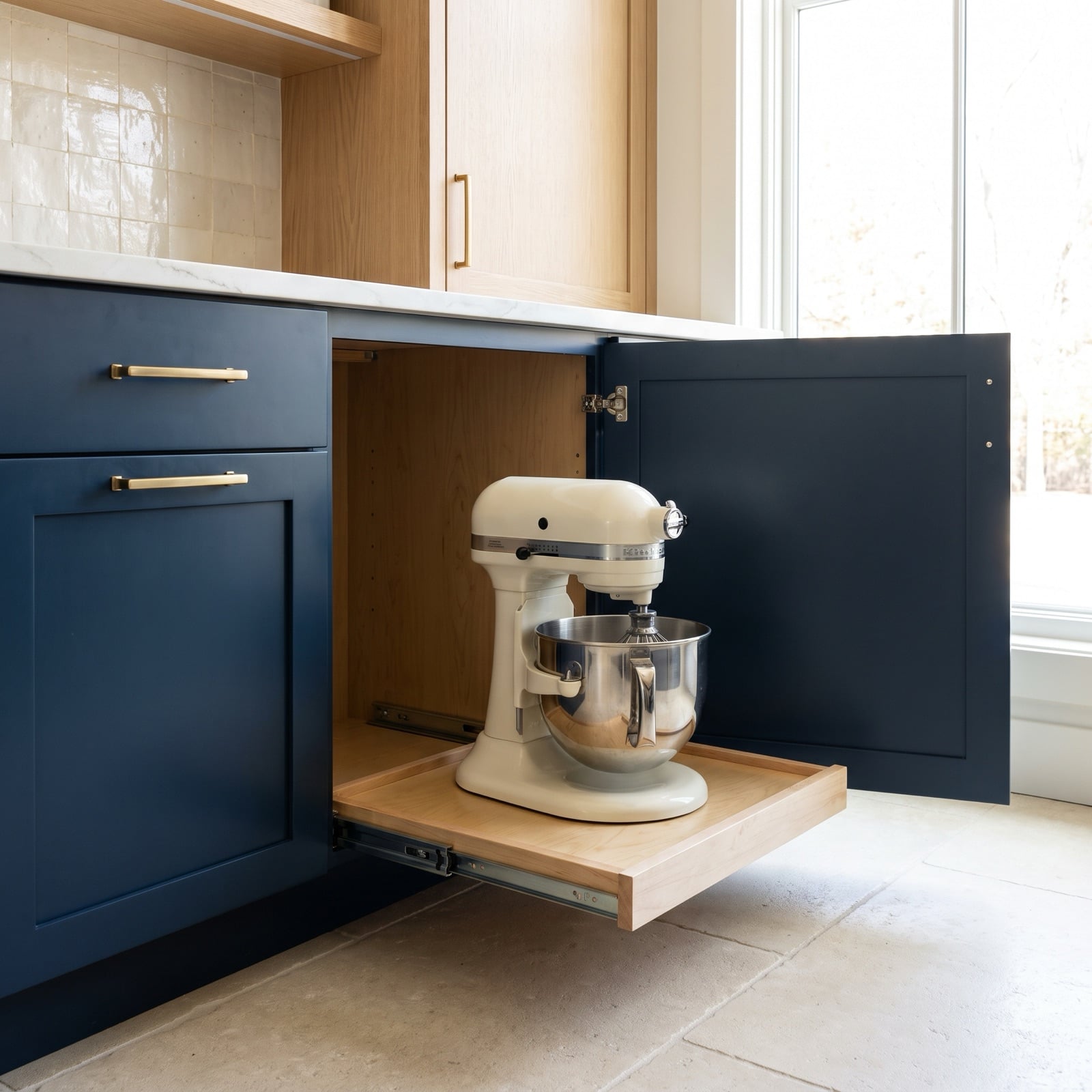 A Pull-Out Shelf for Heavy Appliances Instead of Lifting Them From a Cabinet