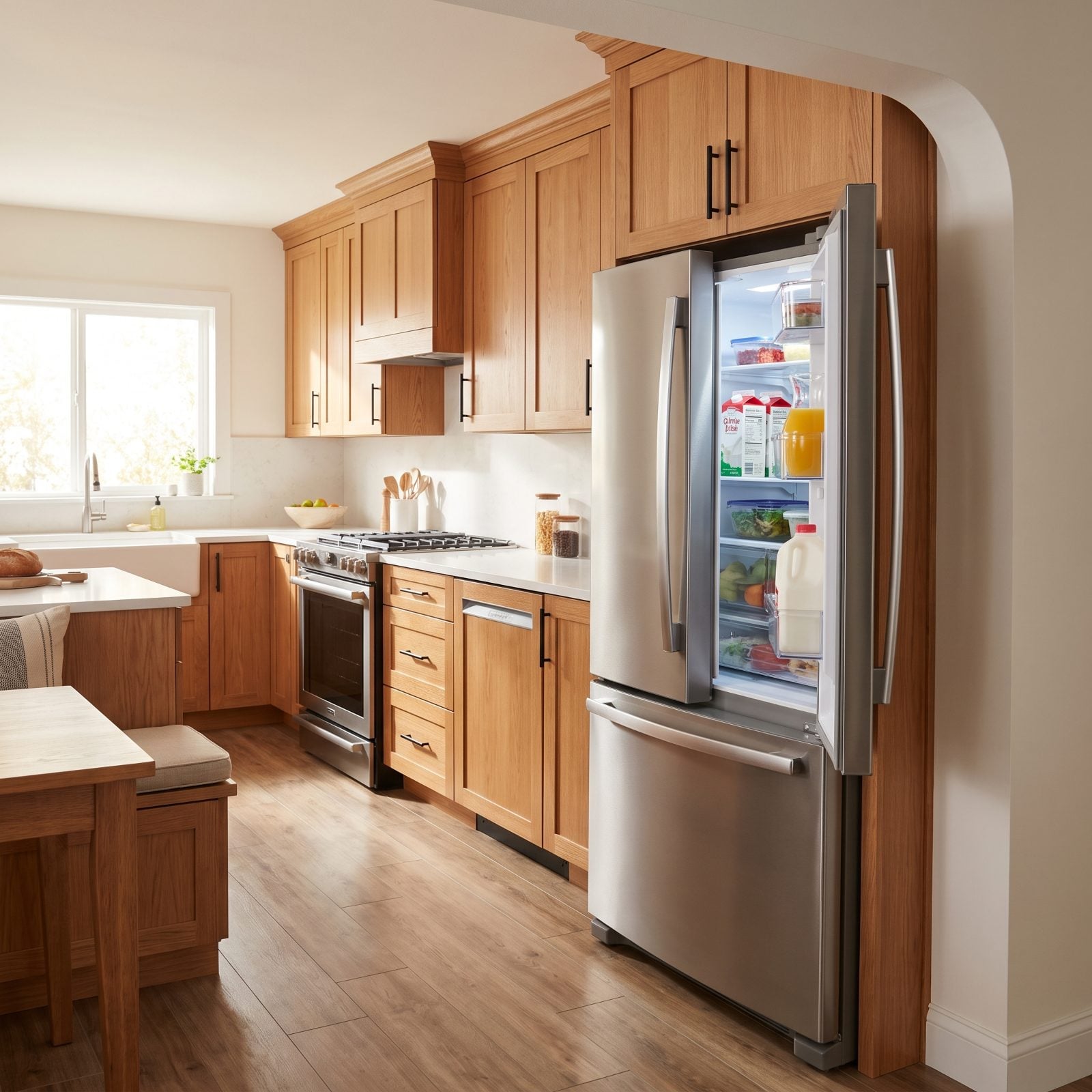 A Refrigerator Positioned So Other People Can Access It Without Entering the Cooking Zone