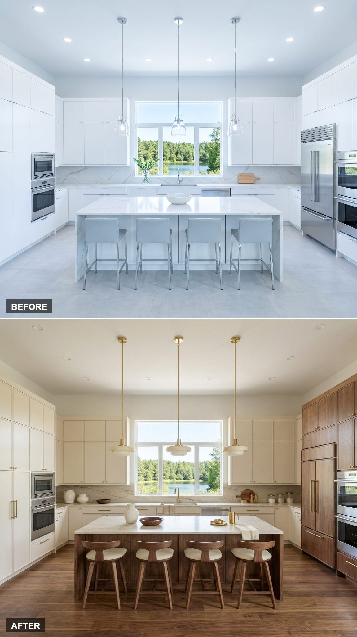 Quiet-Luxury Cream and Grain-Matched Walnut With Whisper-Thin Brass Detailing