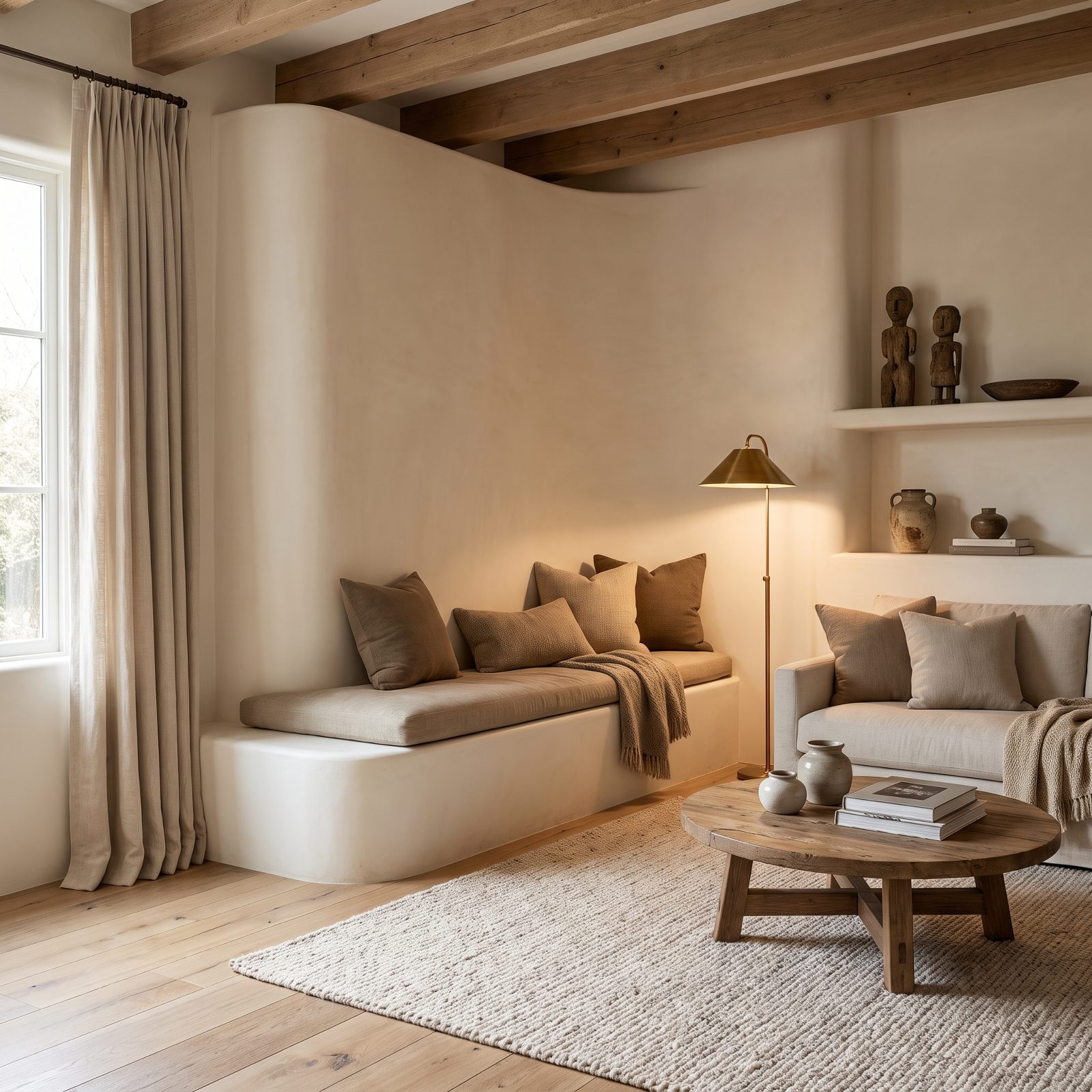 Quiet-Luxury Room with a Built-In Plaster Banquette