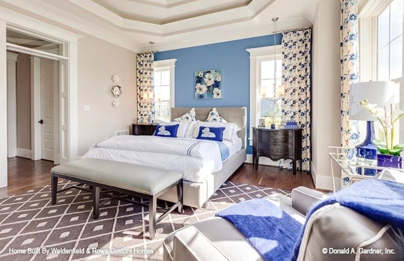 Blue Accent Wall and Floral Drapes That Actually Work Together
