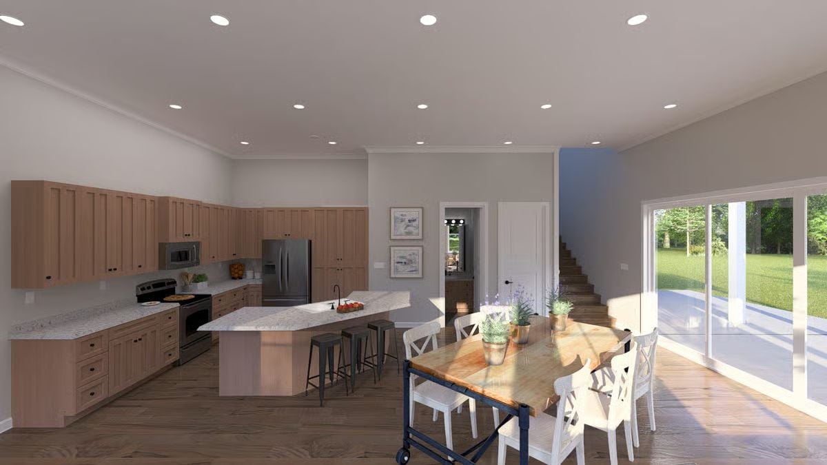 Light Wood Cabinets, Marble Island, and a Kitchen That Earns Its Square Footage