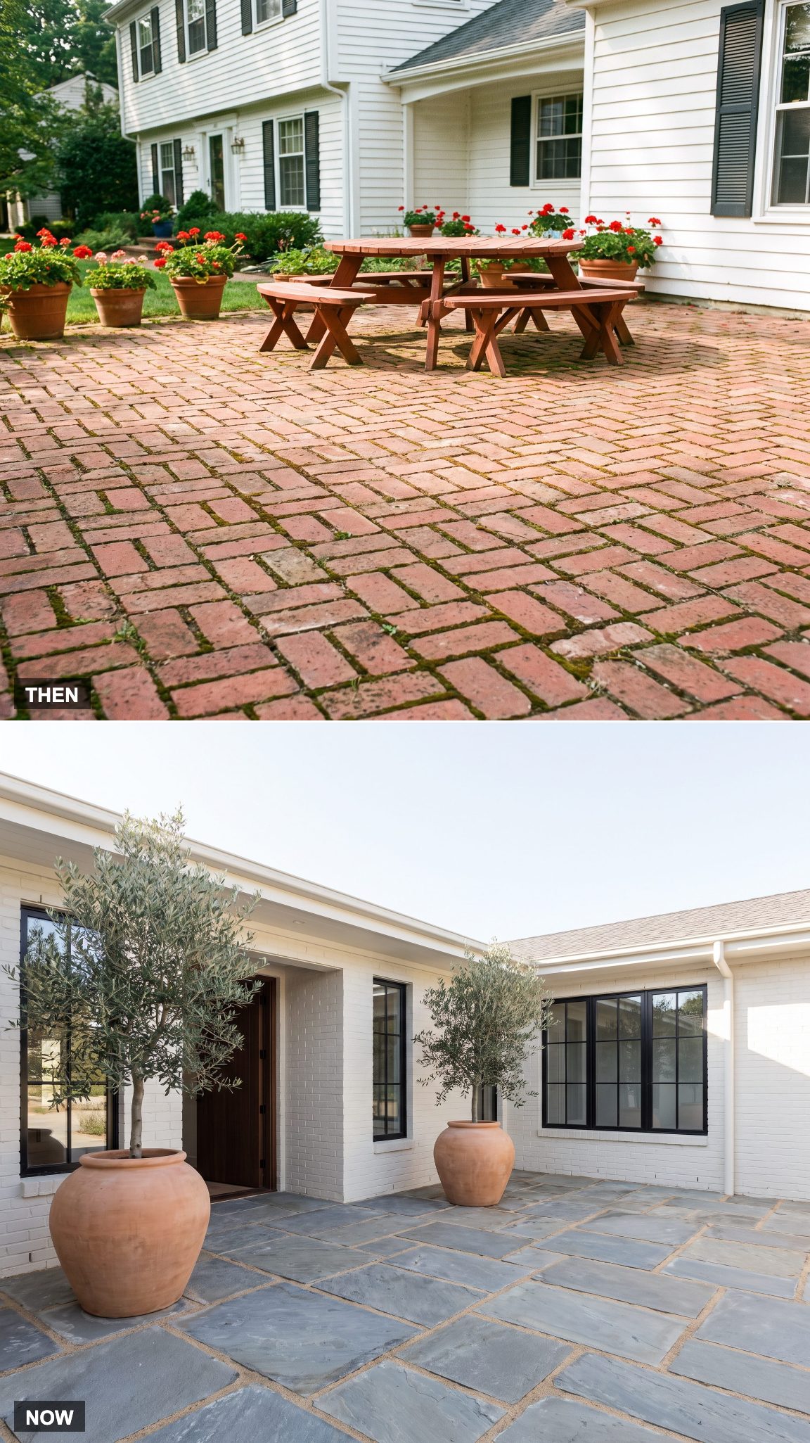 Red Brick Underfoot to Oversized Stone Slabs