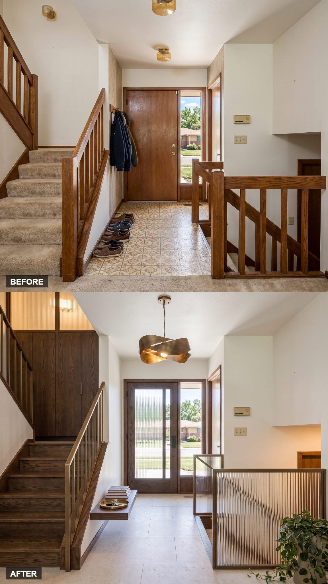 Reeded-Glass Light Box Foyer That Glows After Dark