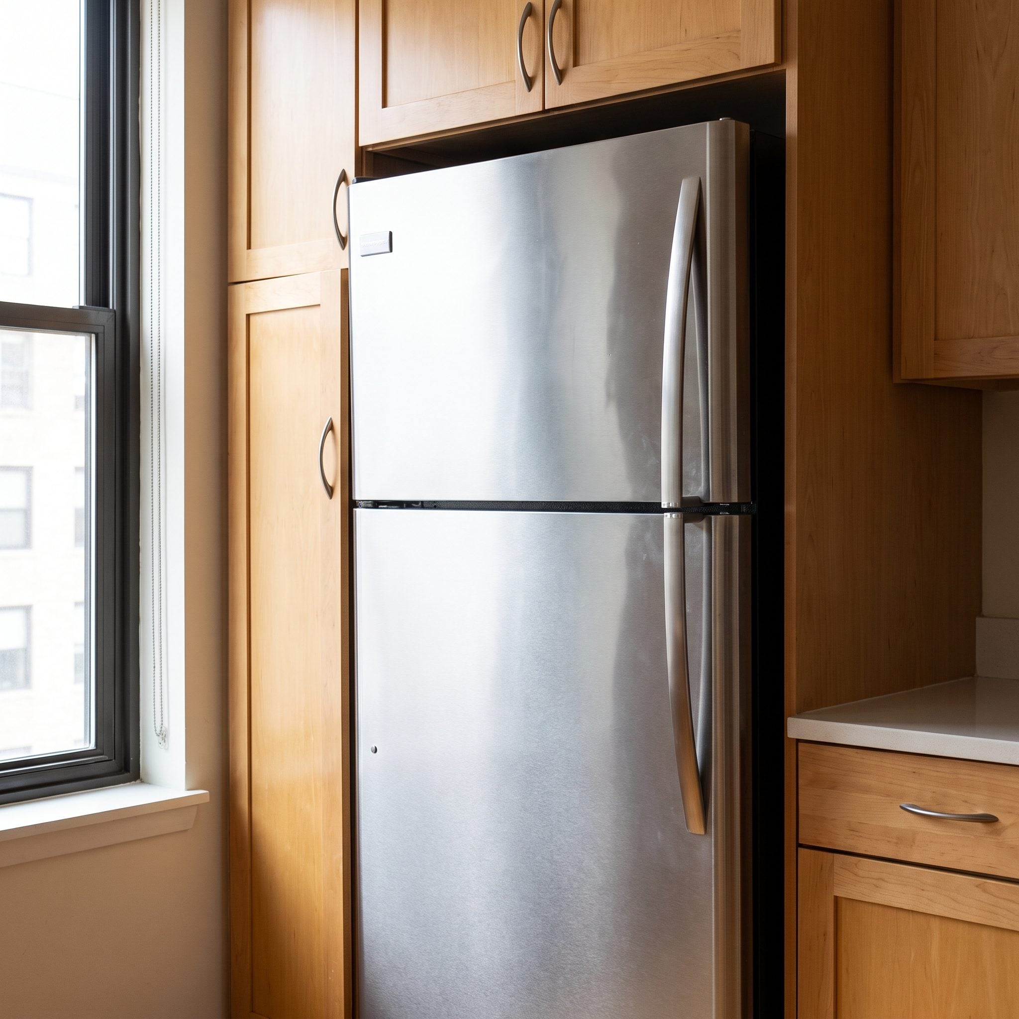 A Refrigerator Crammed Into an Opening That's Too Small