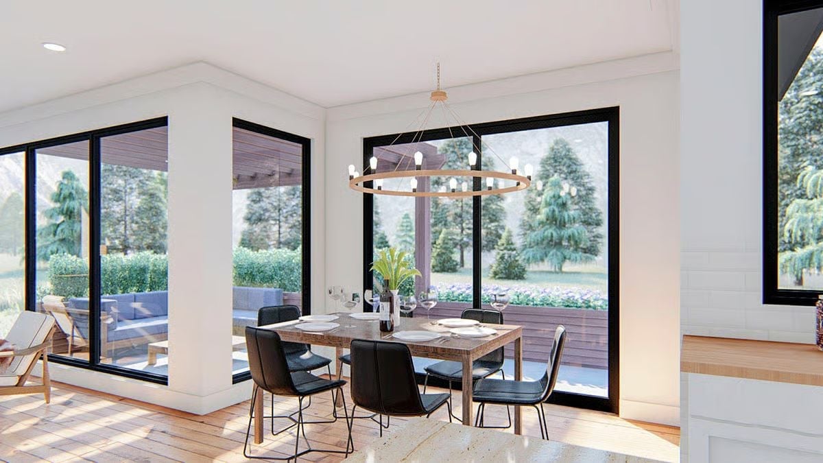 Round Chandelier, Black Frames, and a Backyard That Does the Decorating