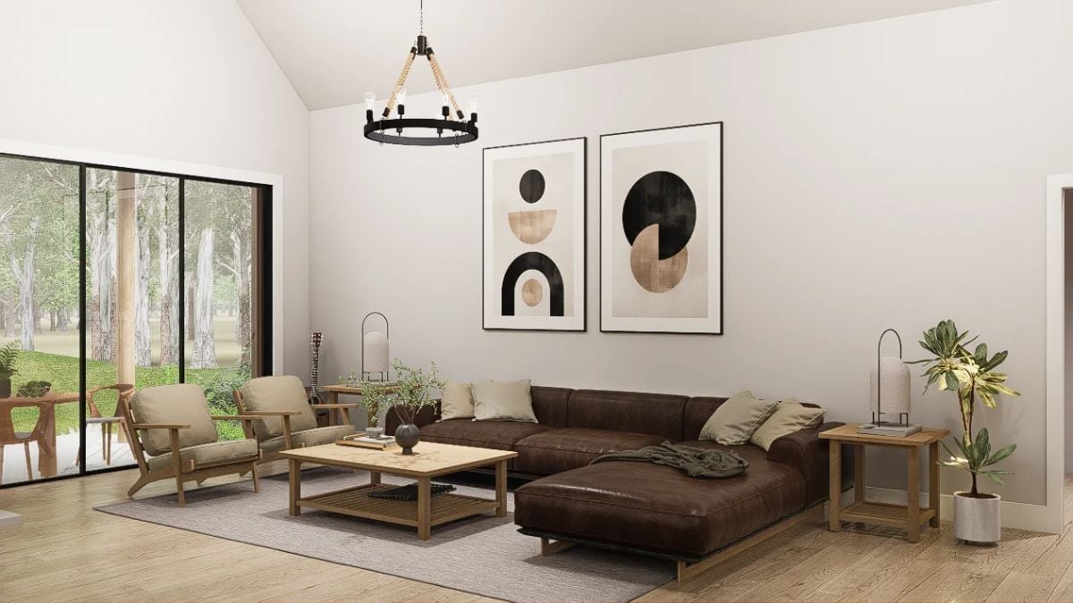 Dark Leather and Warm Oak in a Living Room That Knows How to Breathe