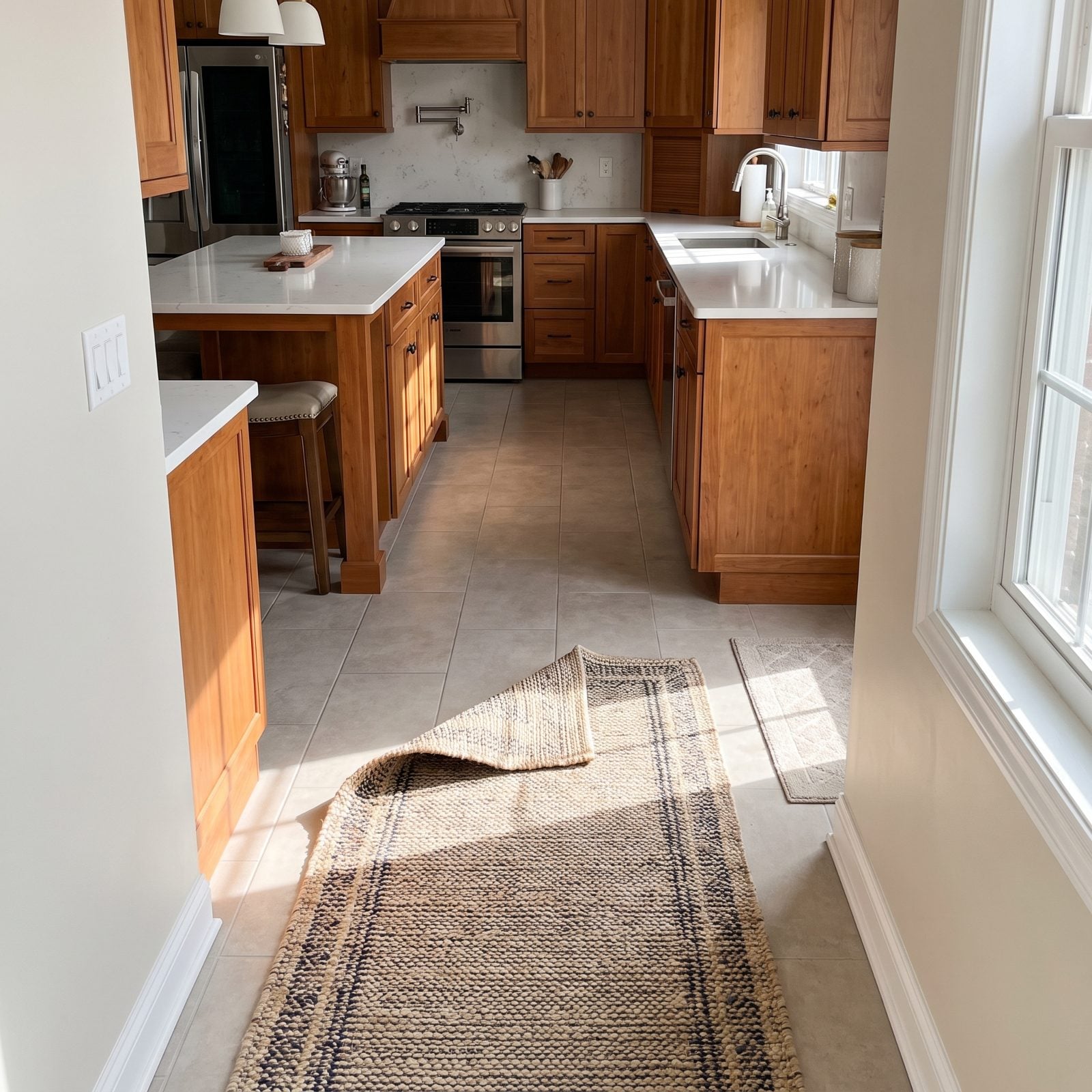 A Rug Blocking the Natural Walkway to the Kitchen
