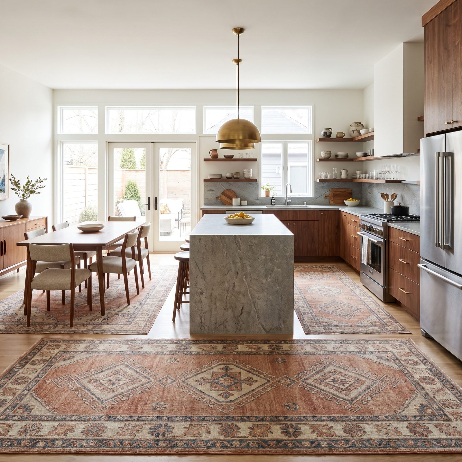 A Rug Extending Into the Kitchen Work Zone
