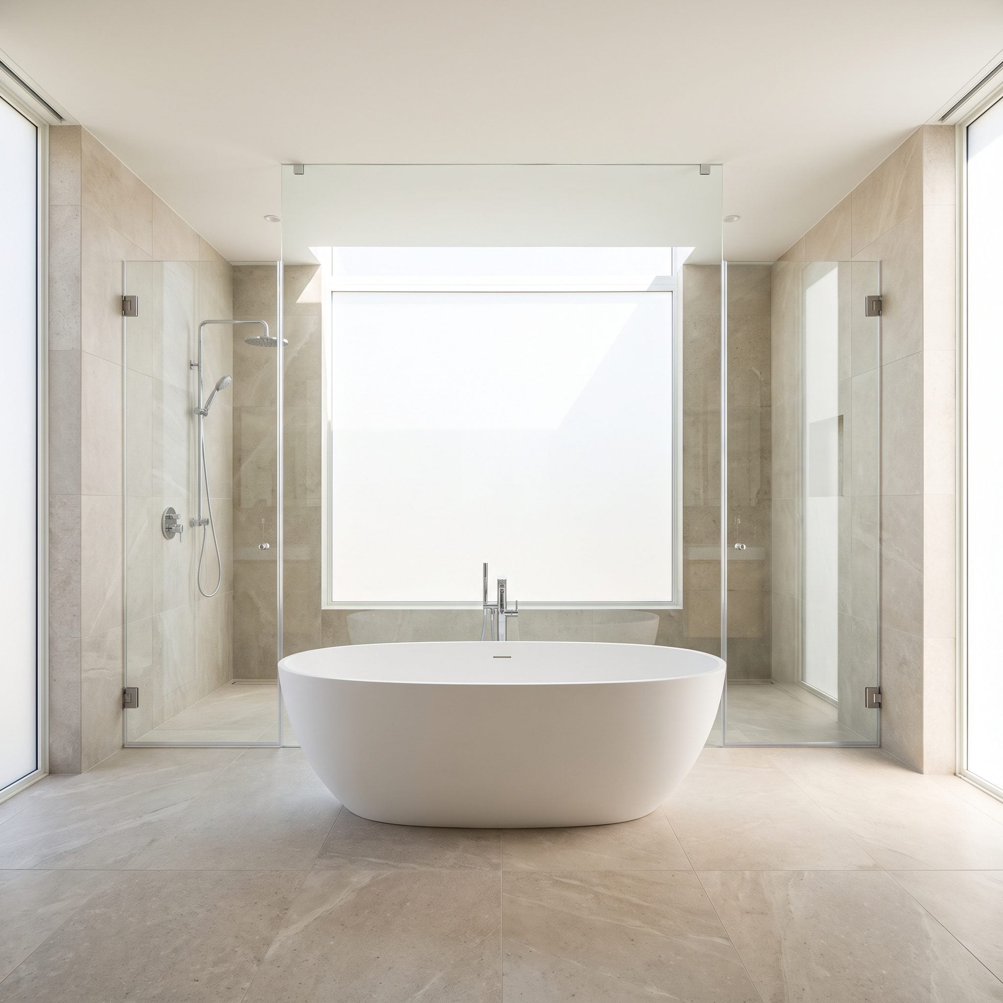 Run the Shower Behind the Tub Across the Full Width of the Room